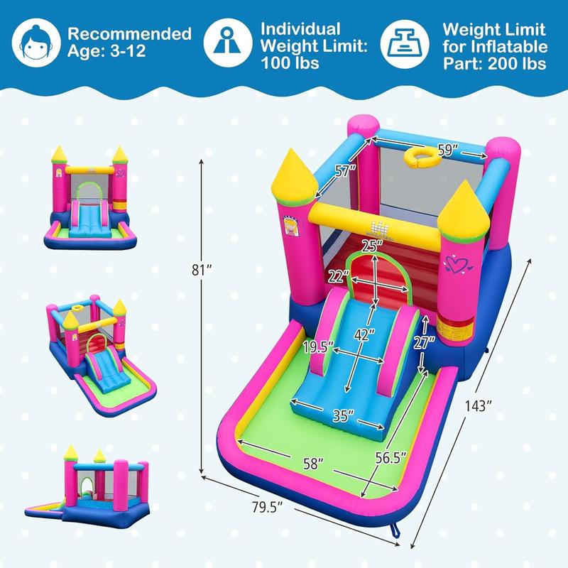 Inflatable Bounce House with Air Blower & Slide for Kids (3-12) - Indoor/Outdoor Play, No Balls Included