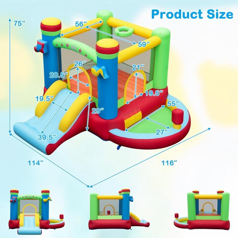 Inflatable Bounce House with Air Blower & Slide for Kids (3-12) - Indoor/Outdoor Play, No Balls Included