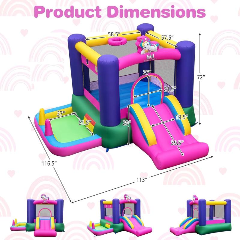 Inflatable Bounce House with Air Blower & Slide for Kids (3-12) - Indoor/Outdoor Play, No Balls Included