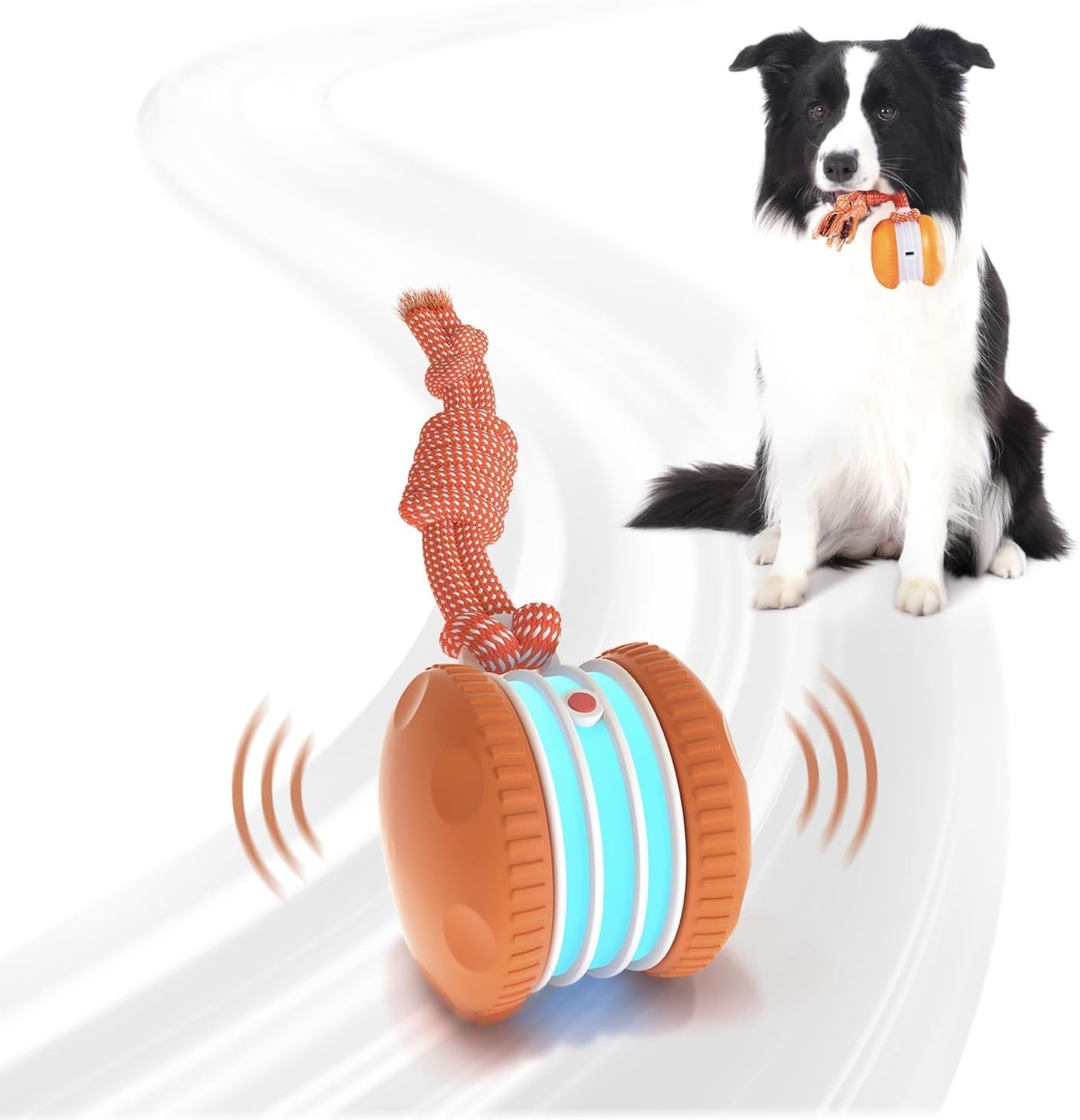 Interactive Automatic Moving Dog Toy with Rope, Motion-Activated Rolling Toy for Small Medium and Large Dogs