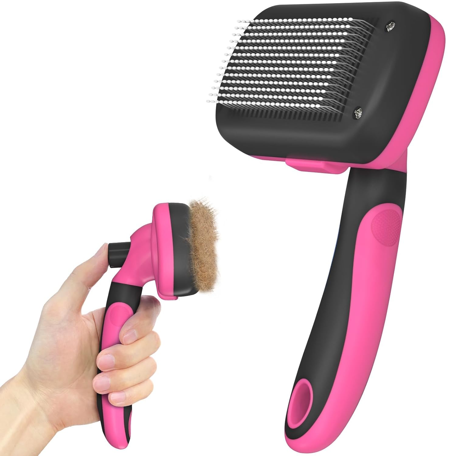 Self-Cleaning Pet Grooming Brush, Gentle Hair Removal Tool for Dogs, Cats, and Puppies with Long or Short Hair
