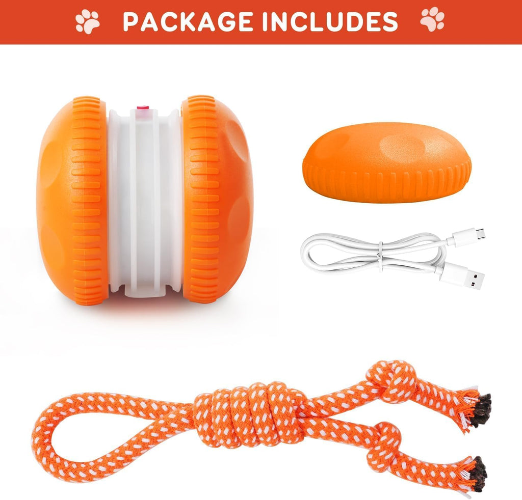 Interactive Automatic Moving Dog Toy with Rope, Motion-Activated Rolling Toy for Small, Medium, and Large Dogs (Orange)