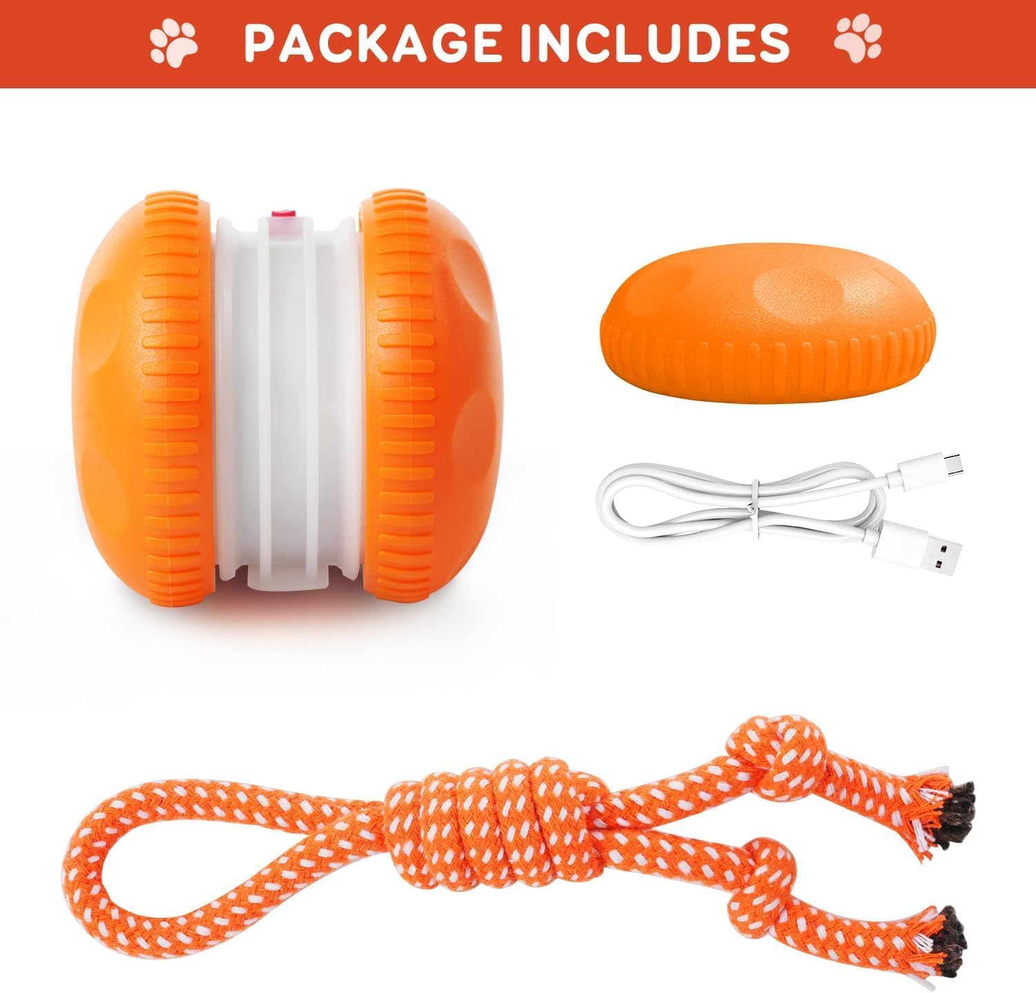Interactive Automatic Moving Dog Toy with Rope, Motion-Activated Rolling Toy for Small, Medium, and Large Dogs (Orange)