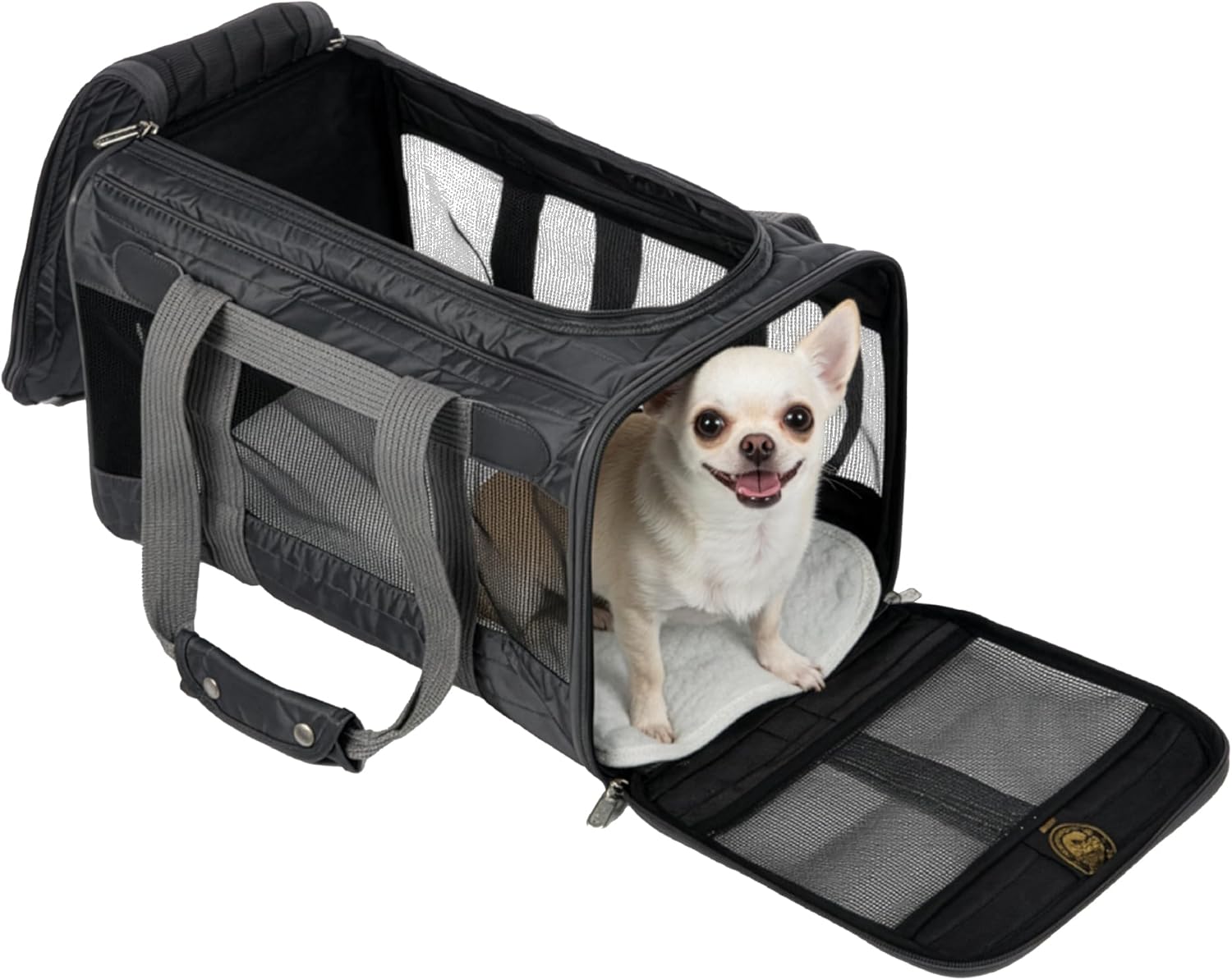 Airline Approved Soft-Sided Pet Travel Carrier, Deluxe Design, Medium Size, Charcoal Gray