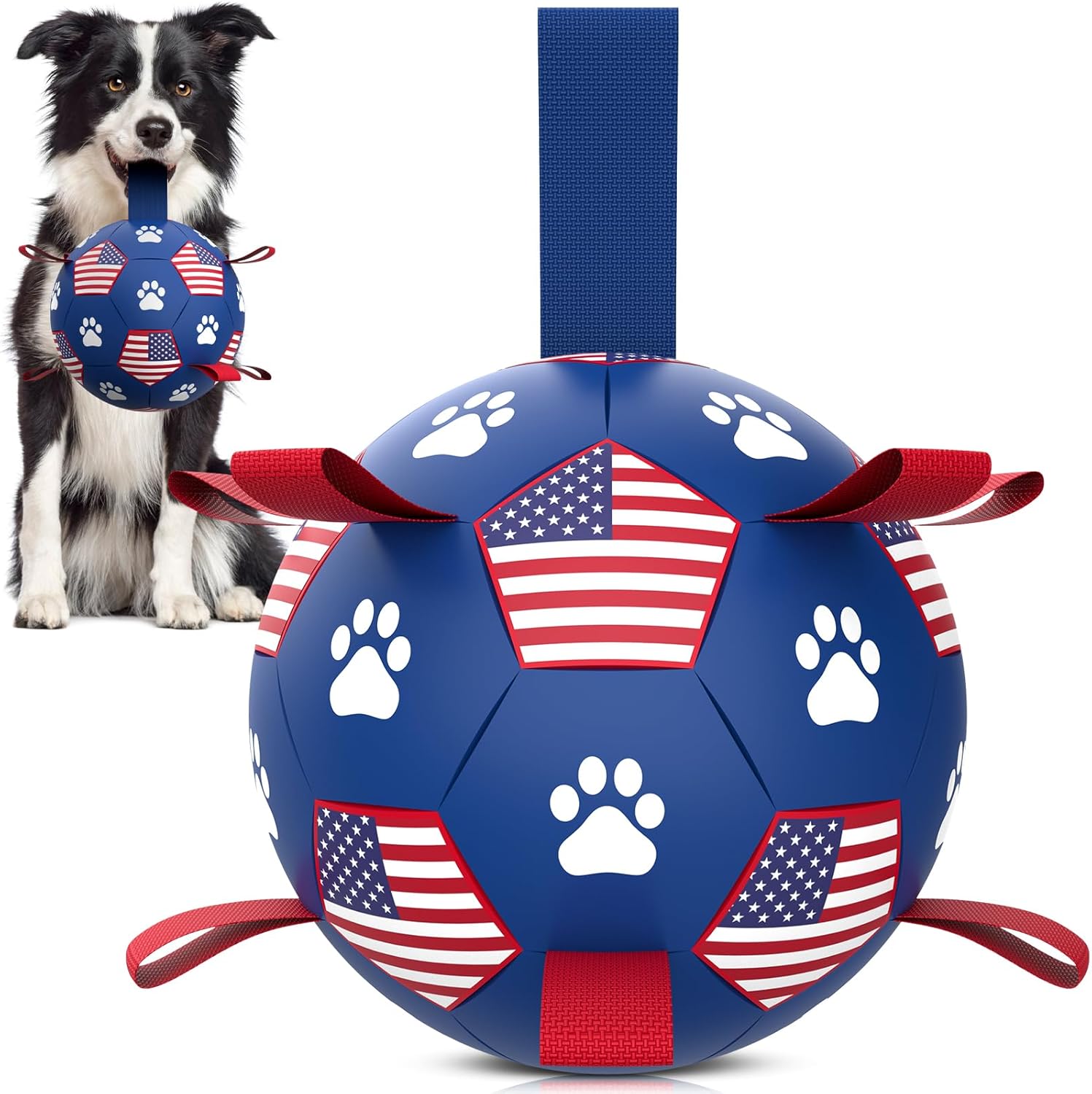 6 Inch Dog Soccer Ball Toy with Straps, Durable Interactive Outdoor Ball for Small and Medium Dogs