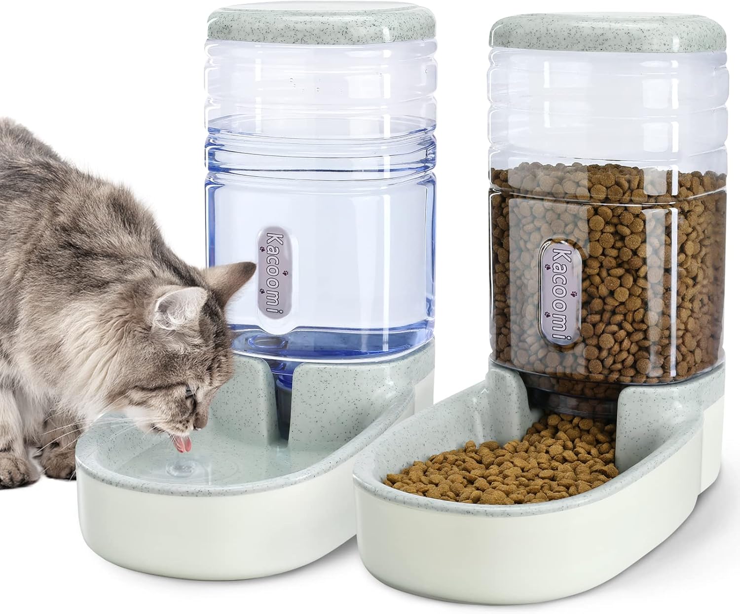 Gravity Pet Food Feeder and Water Dispenser Set, Automatic Refill Design, Large Capacity Bowls for Small and Medium Dogs and Cats, 1 Gallon x 2 (Grey)