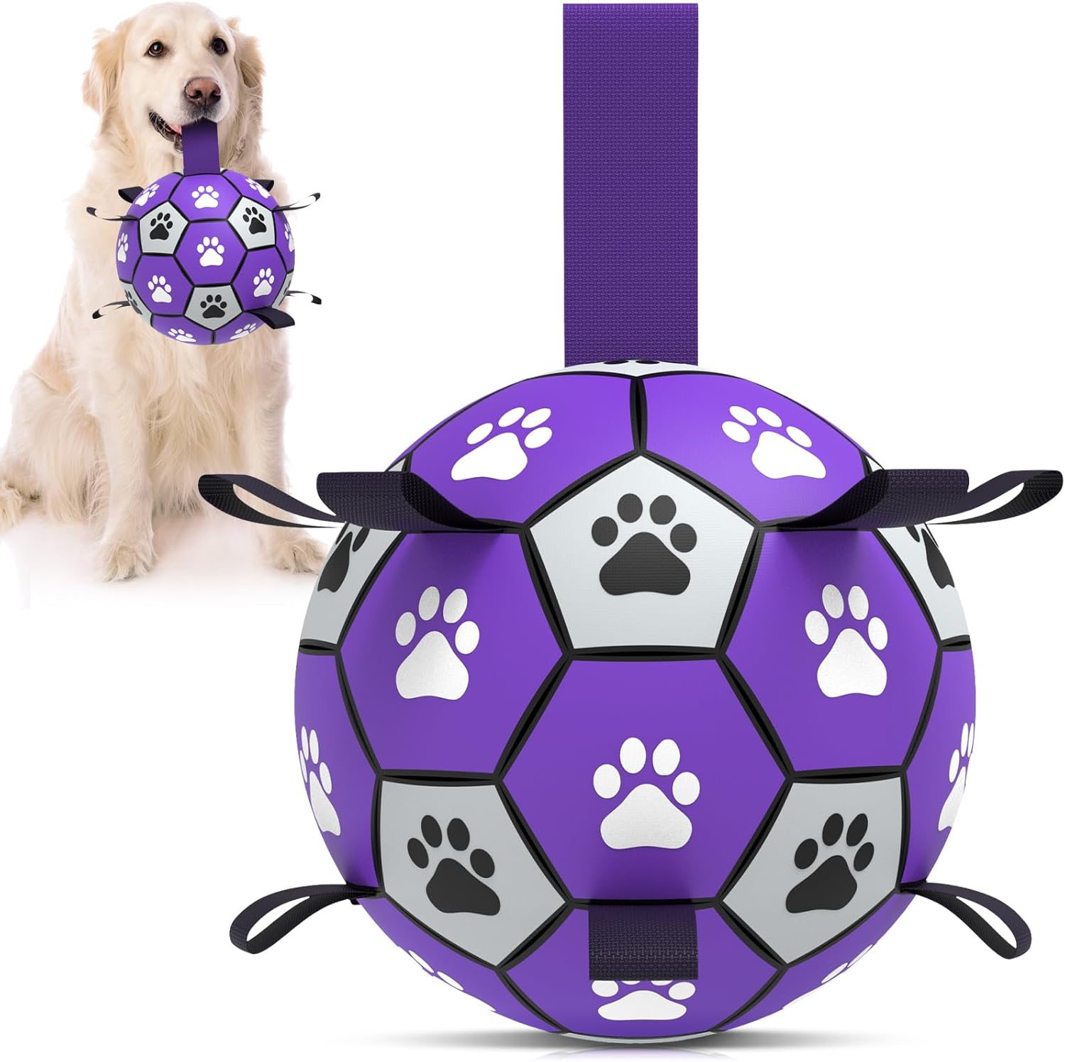 6 Inch Dog Soccer Ball Toy with Straps, Durable Interactive Outdoor Ball for Small and Medium Dogs
