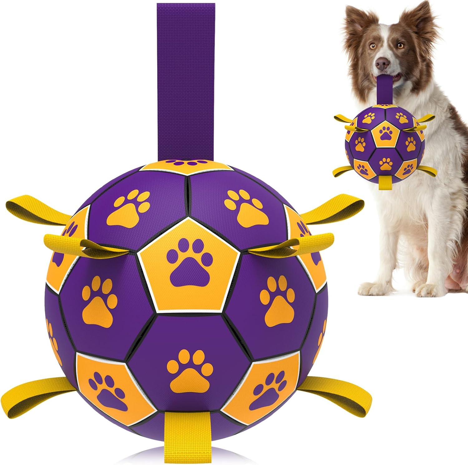 6 Inch Dog Soccer Ball Toy with Straps, Durable Interactive Outdoor Ball for Small and Medium Dogs