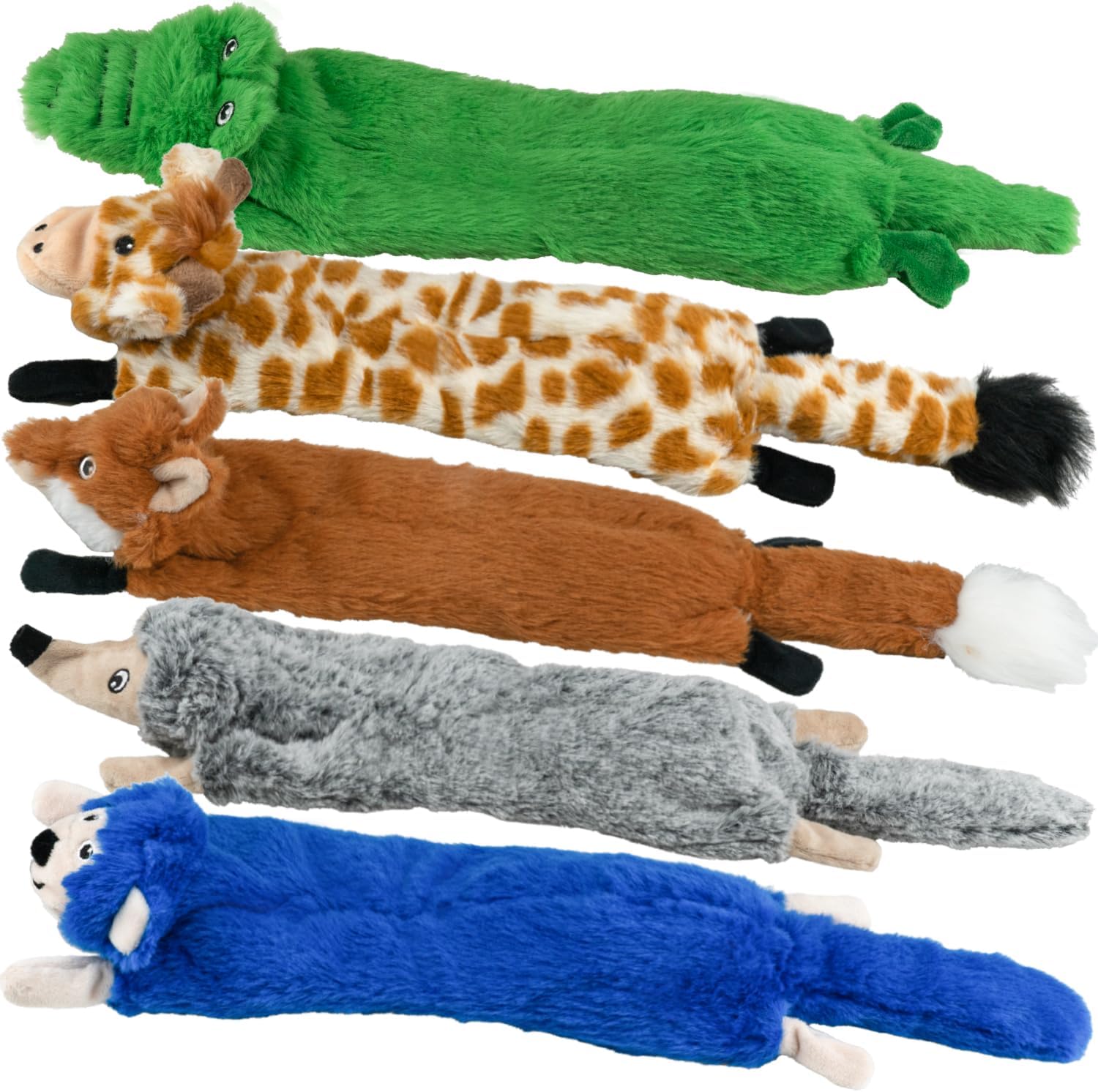 Dog Squeaky and Crinkle Plush Toys, 5 Pack No Stuffing Chew Toys for Small, Medium, and Large Dogs