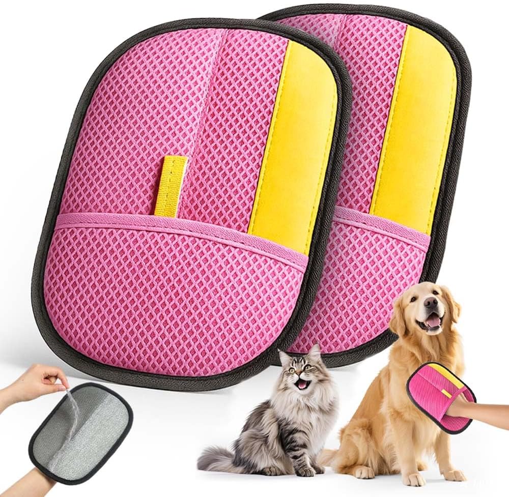 Reusable Pet Hair Removal Gloves (2 Pcs), Thickened Electrostatic Grooming Gloves for Cats and Dogs, Furniture and Clothing Cleaner