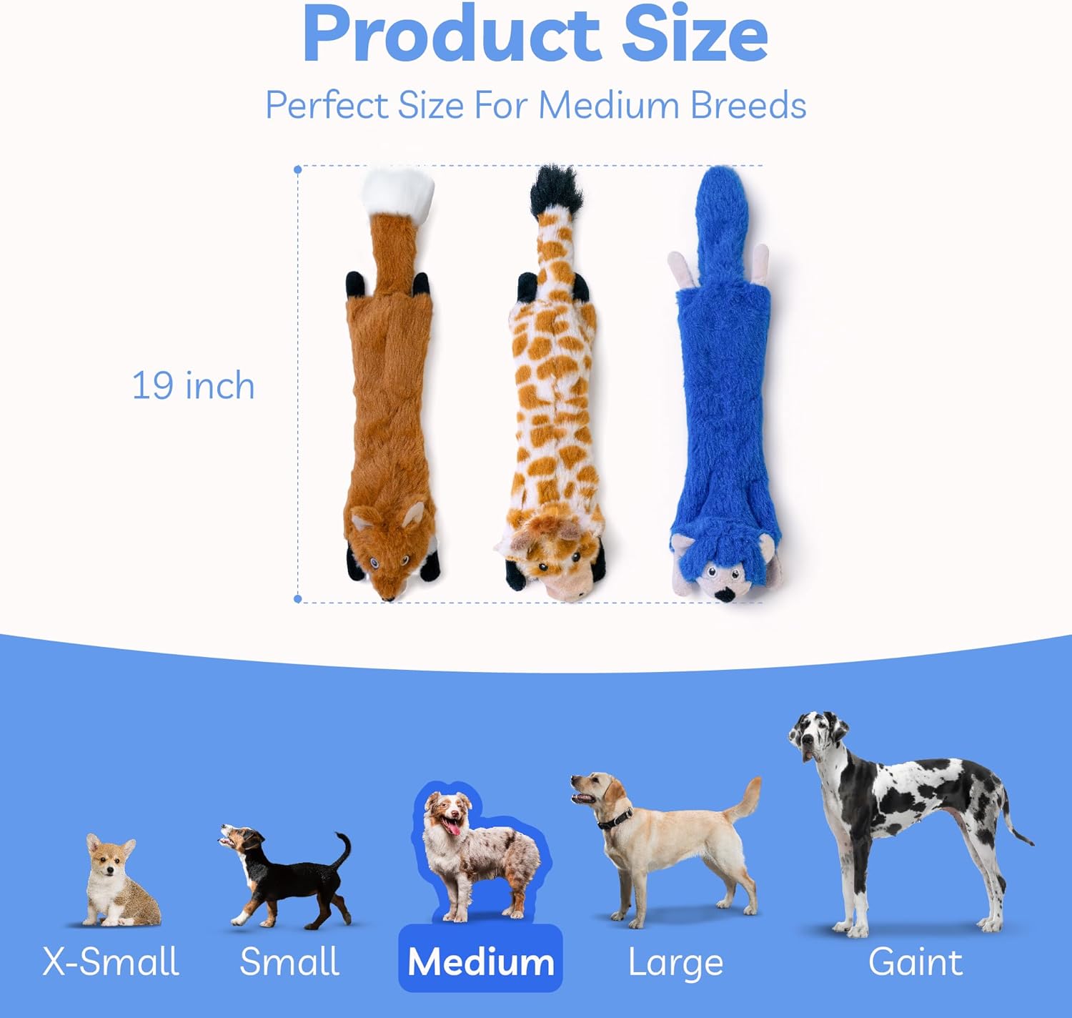 Dog Squeaky and Crinkle Plush Toys, 5 Pack No Stuffing Chew Toys for Small, Medium, and Large Dogs