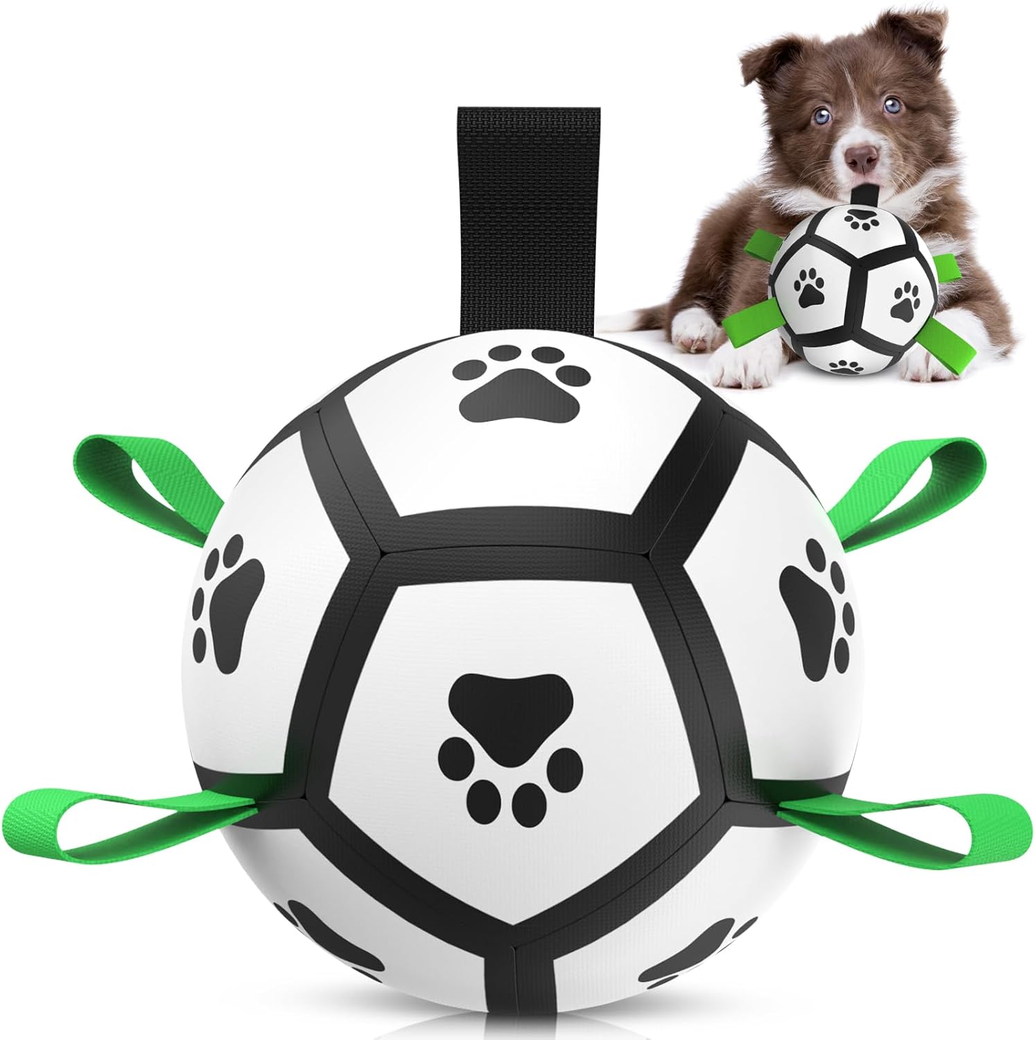 6 Inch Dog Soccer Ball Toy with Straps, Durable Interactive Outdoor Ball for Small and Medium Dogs