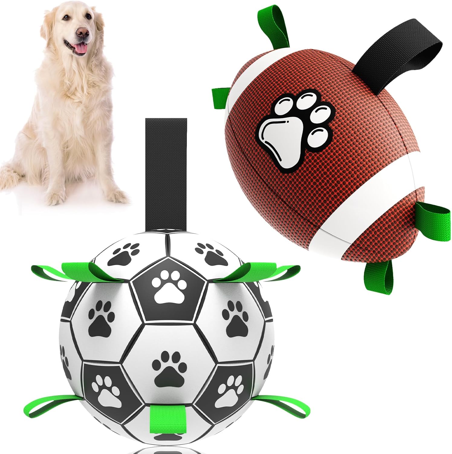 6 Inch Dog Soccer Ball Toy with Straps, Durable Interactive Outdoor Ball for Small and Medium Dogs