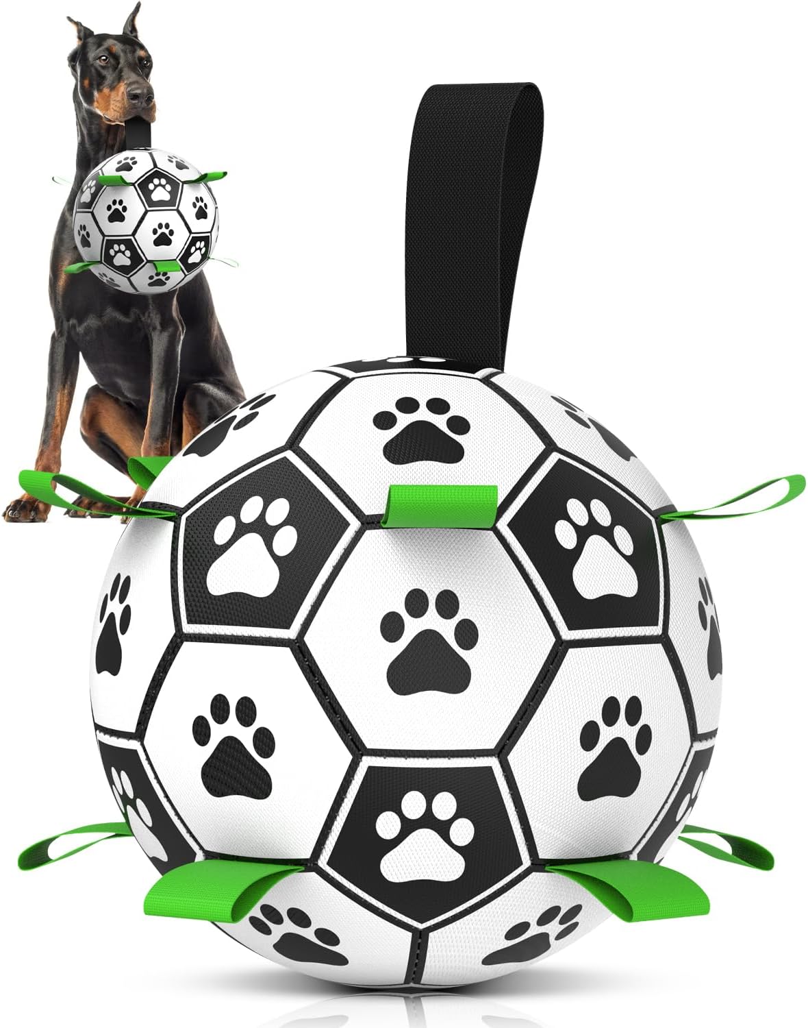 6 Inch Dog Soccer Ball Toy with Straps, Durable Interactive Outdoor Ball for Small and Medium Dogs