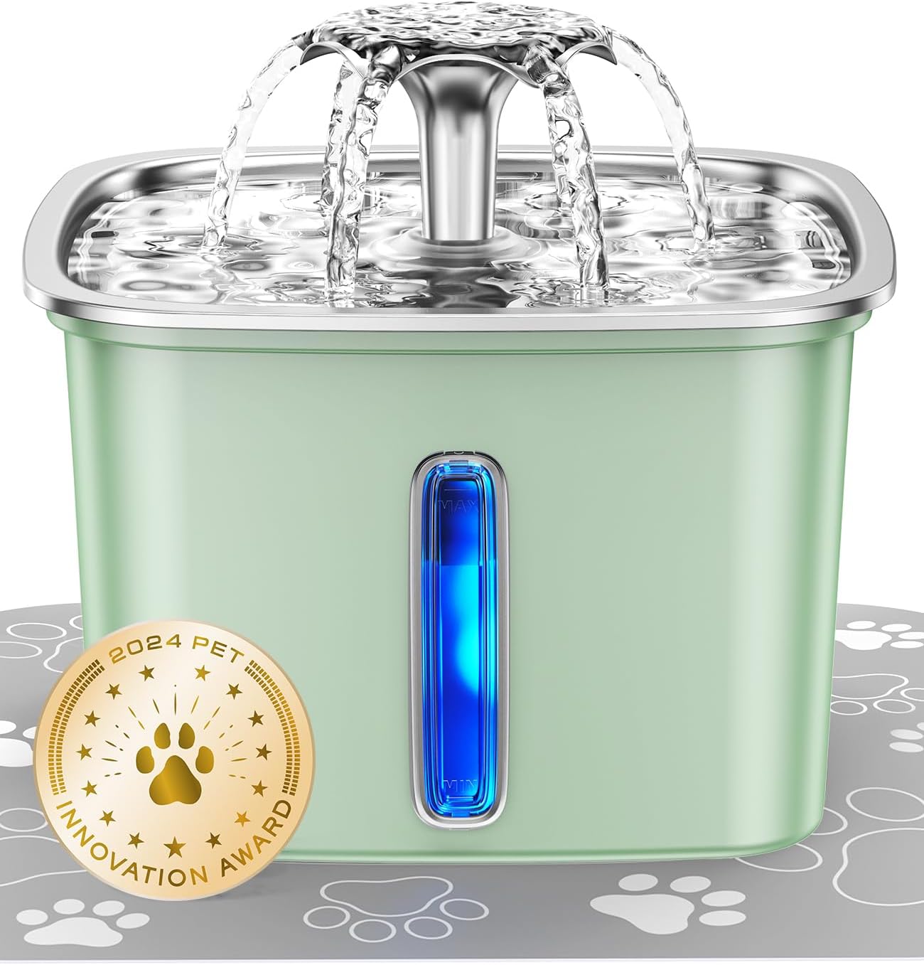 Stainless Steel Automatic Pet Water Fountain, 108oz / 3.2L Cat and Dog Water Dispenser with Filters and Silicone Mat