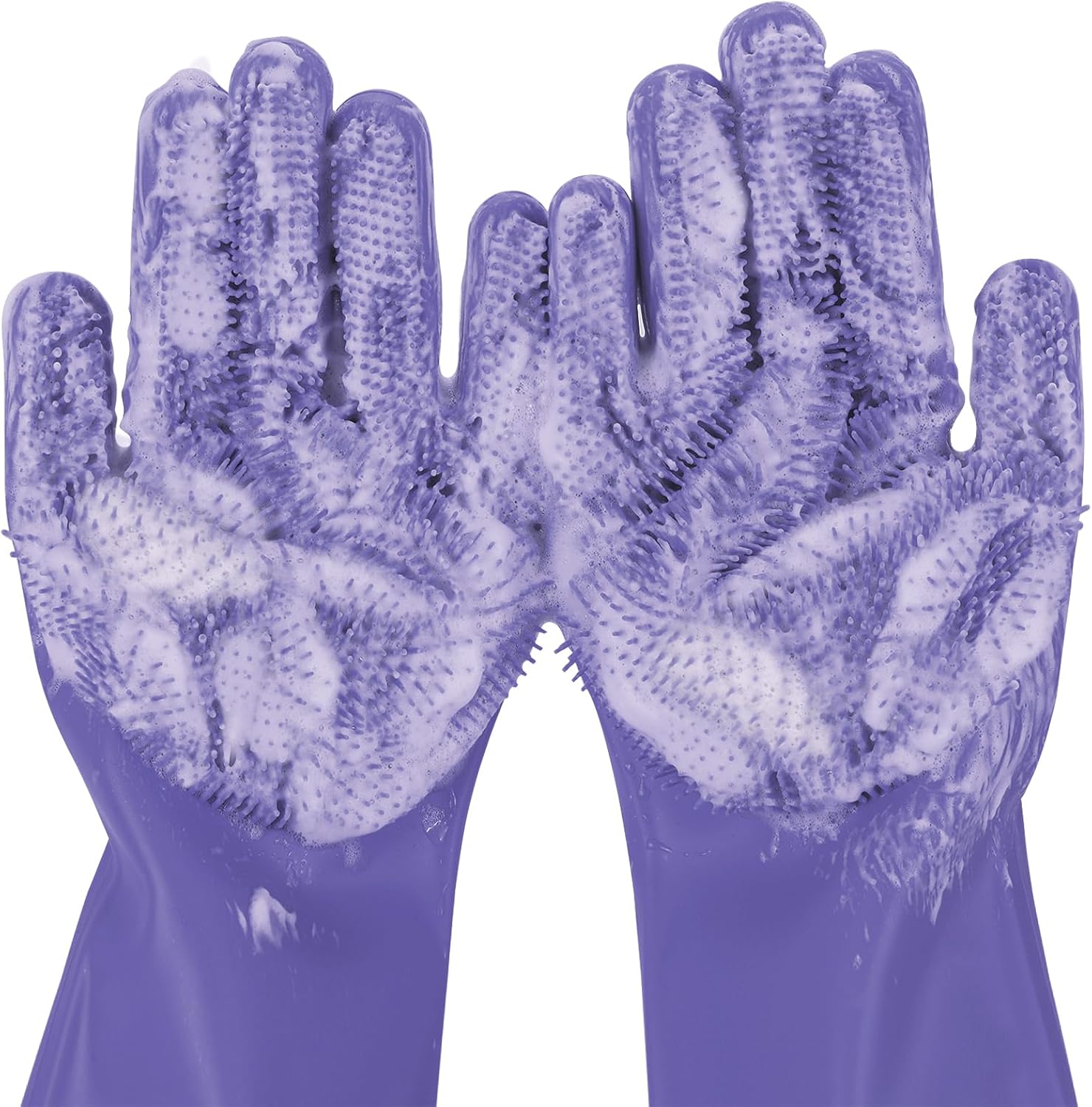Pet Grooming Gloves with Silicone Bristles, Five-Finger Bathing and Cleaning Gloves for Dogs and Cats
