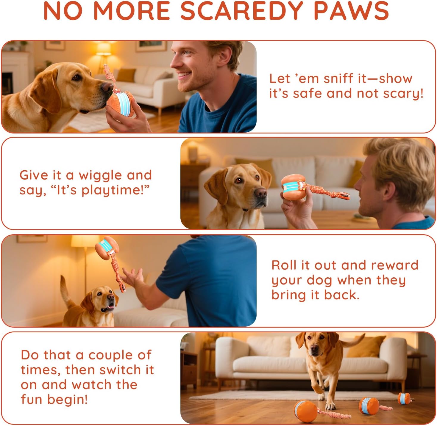 Interactive Automatic Moving Dog Toy with Rope, Motion-Activated Rolling Toy for Small Medium and Large Dogs