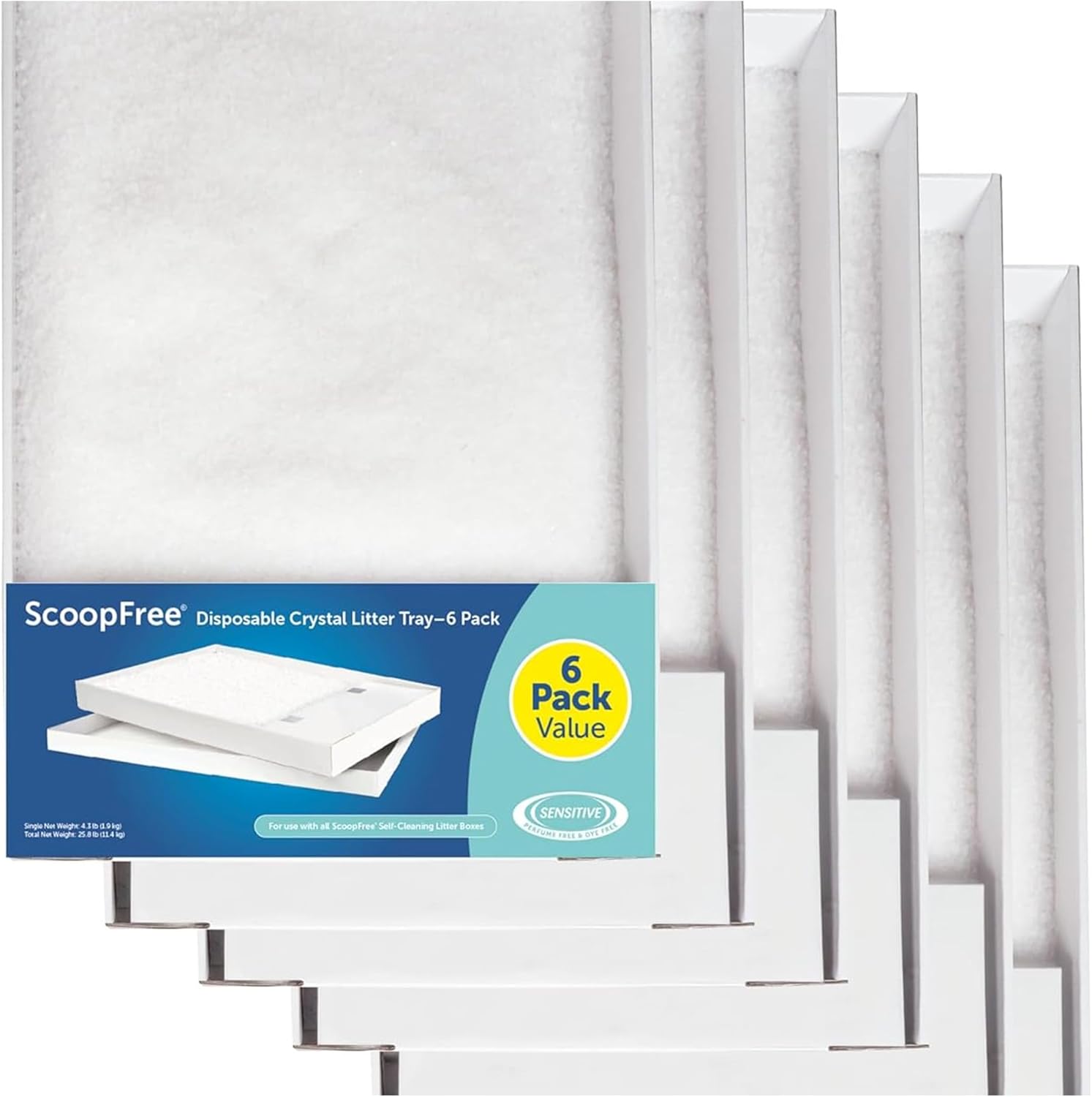 Disposable Crystal Cat Litter Tray Refill, Easy-Clean Litter Box Insert with Light Scent, 4.3 lb Bags, 3 Pack