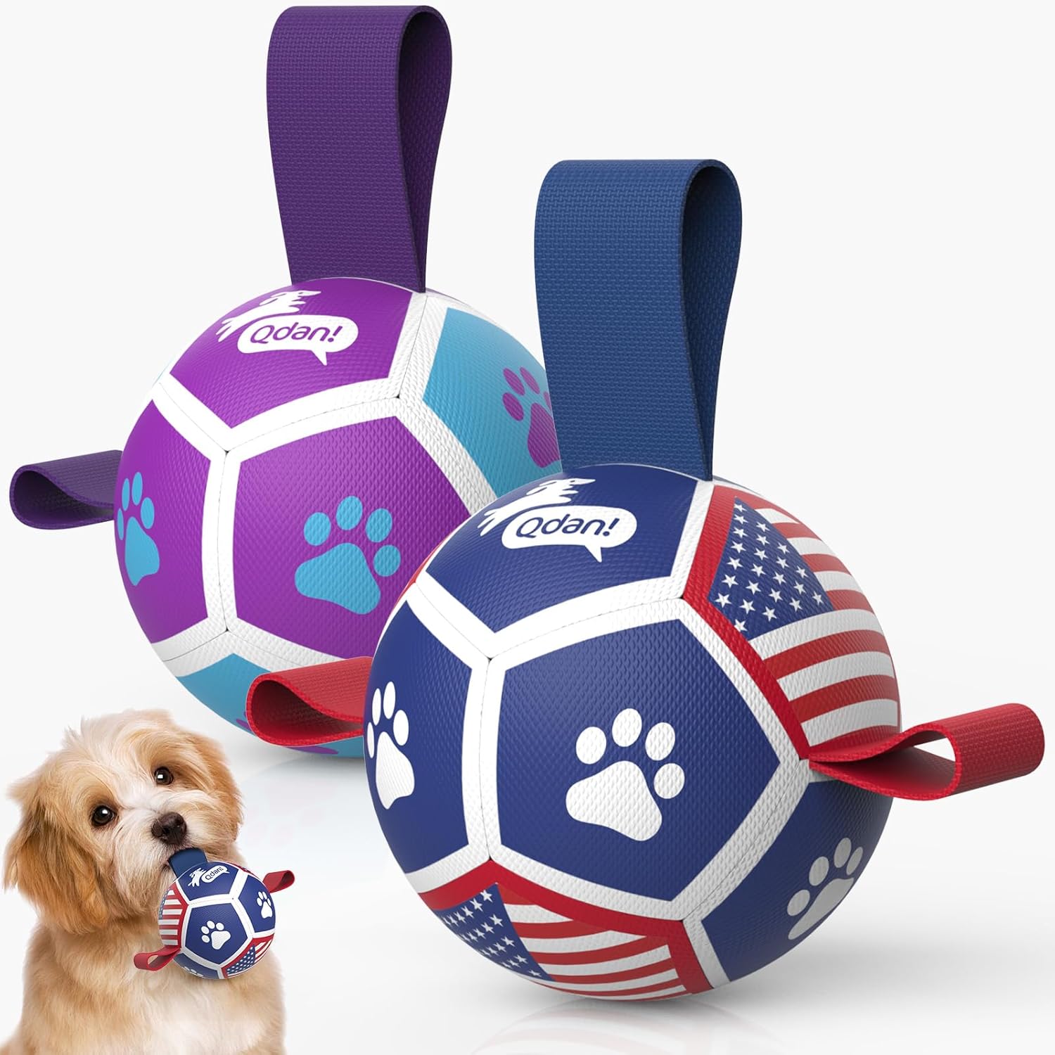 6 Inch Dog Soccer Ball Toy with Straps, Durable Interactive Outdoor Ball for Small and Medium Dogs