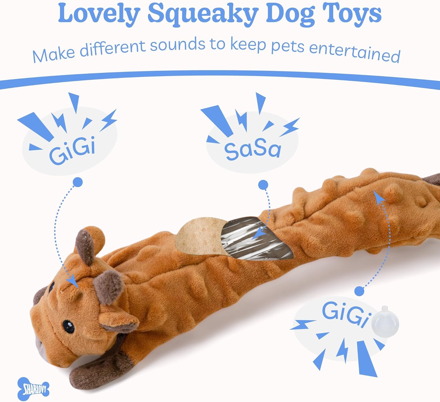 Dog Squeaky and Crinkle Plush Toys, 5 Pack No Stuffing Chew Toys for Small, Medium, and Large Dogs