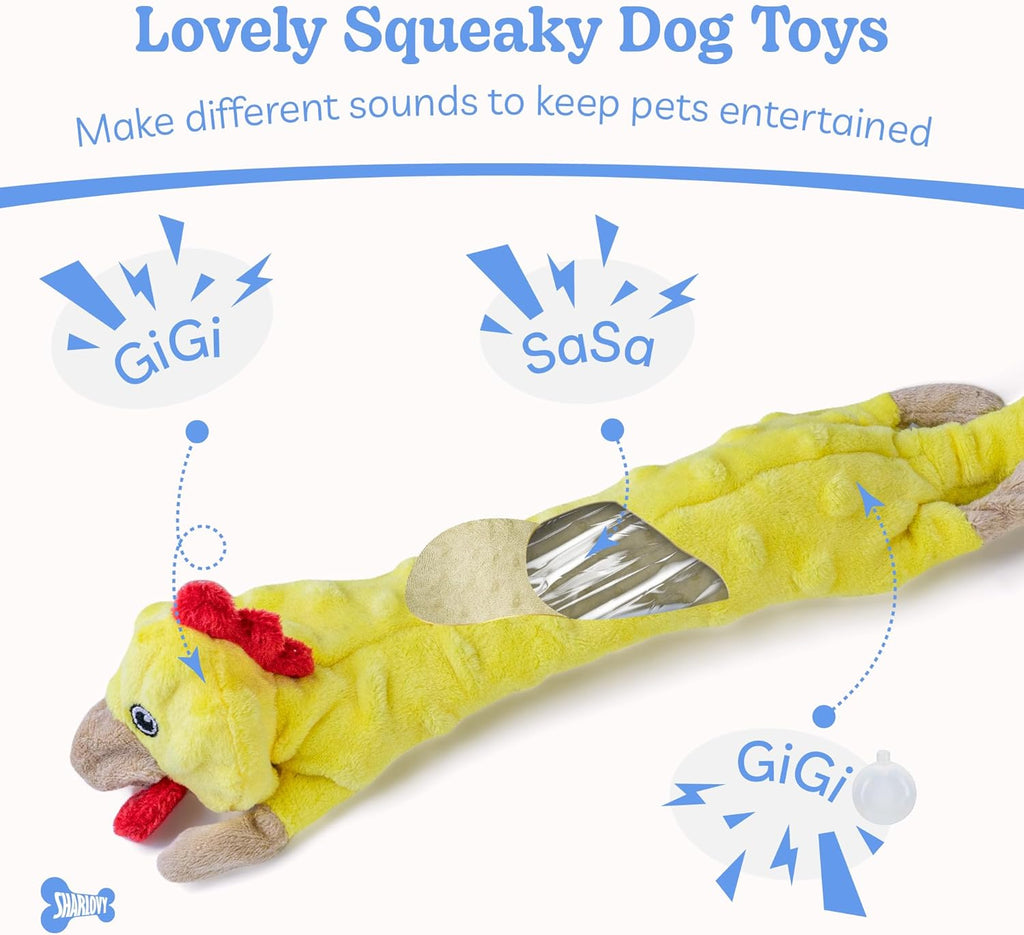 Dog Squeaky and Crinkle Plush Toys, 5 Pack No Stuffing Chew Toys for Small, Medium, and Large Dogs