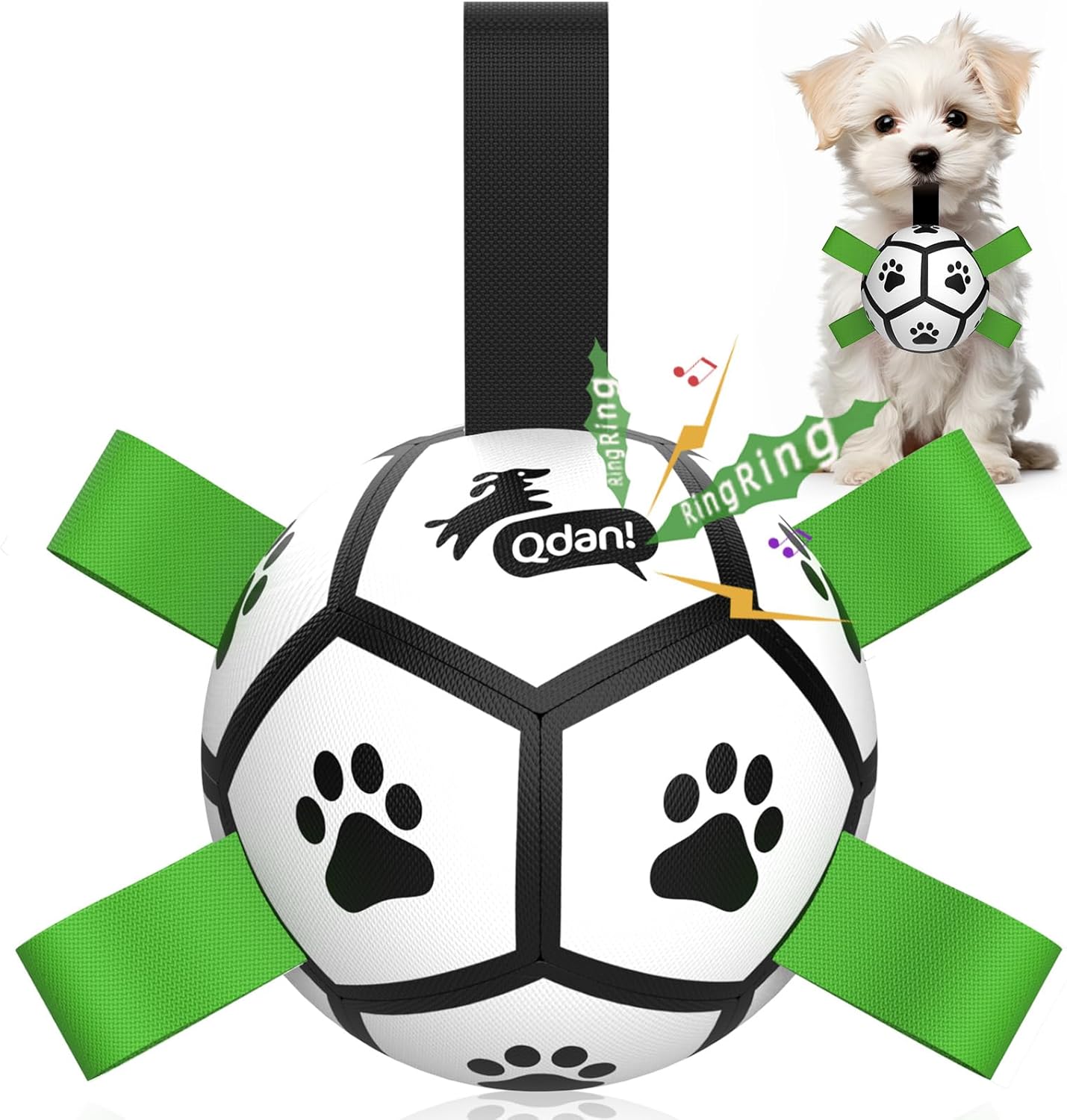 6 Inch Dog Soccer Ball Toy with Straps, Durable Interactive Outdoor Ball for Small and Medium Dogs