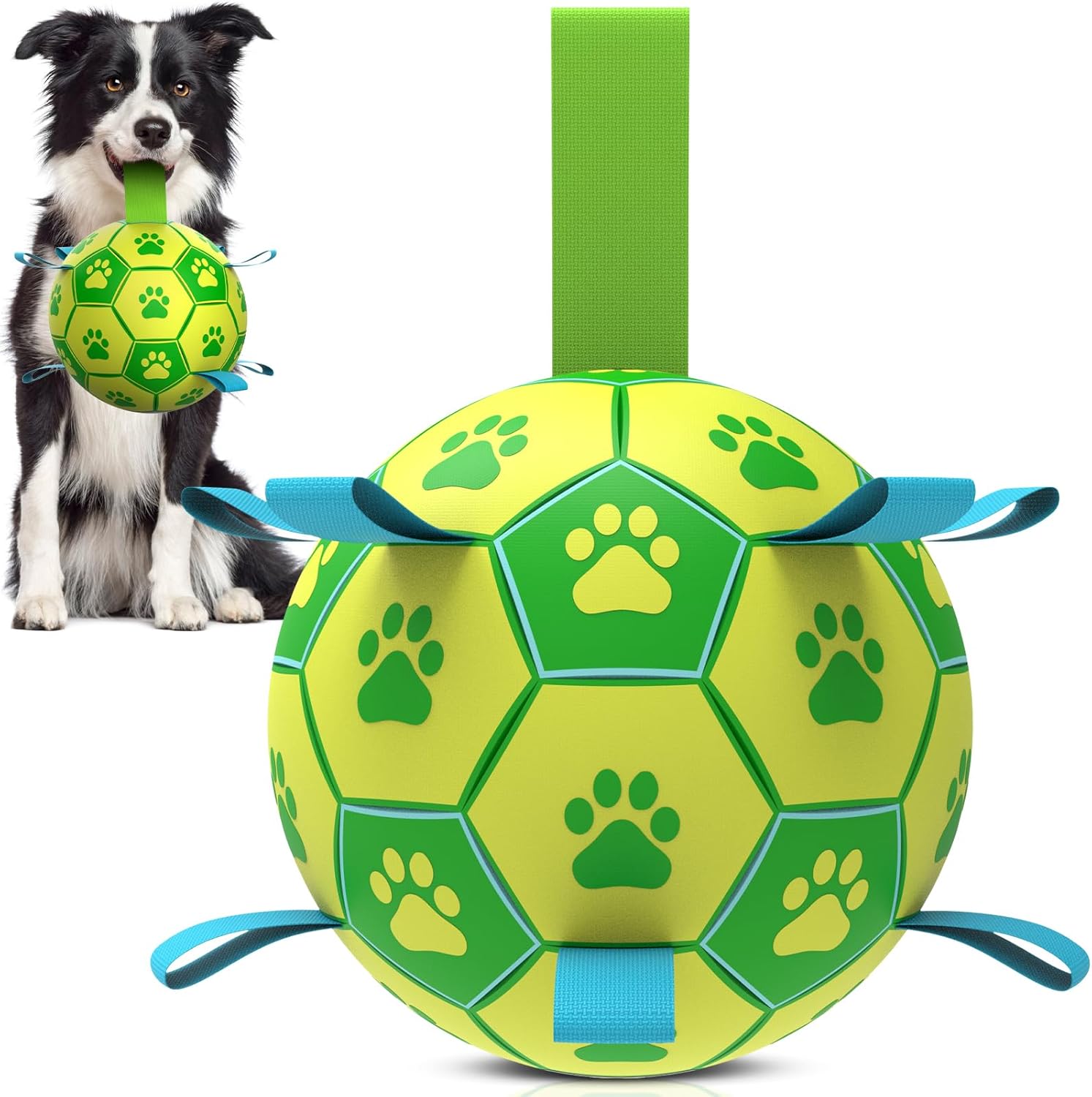 6 Inch Dog Soccer Ball Toy with Straps, Durable Interactive Outdoor Ball for Small and Medium Dogs