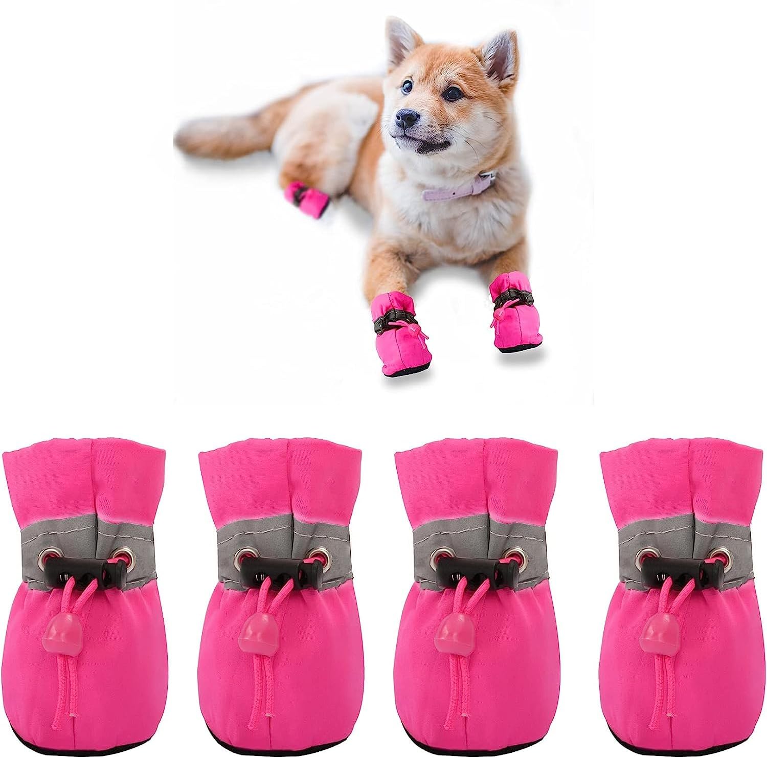 Dog Shoes for Small Dogs, Anti-Slip Paw Protection Boots for Indoor Floors and Winter Use, 4-Pack (Pink, Size 5)