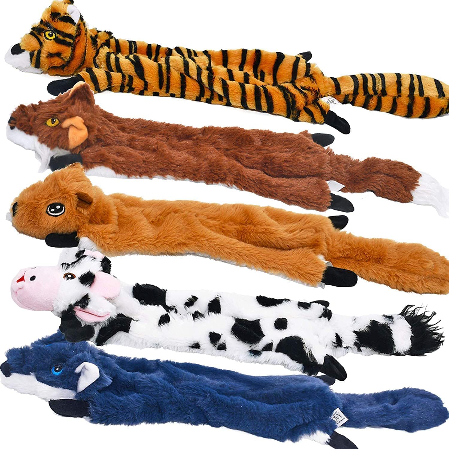 Dog Squeaky and Crinkle Plush Toys, 5 Pack No Stuffing Chew Toys for Small, Medium, and Large Dogs