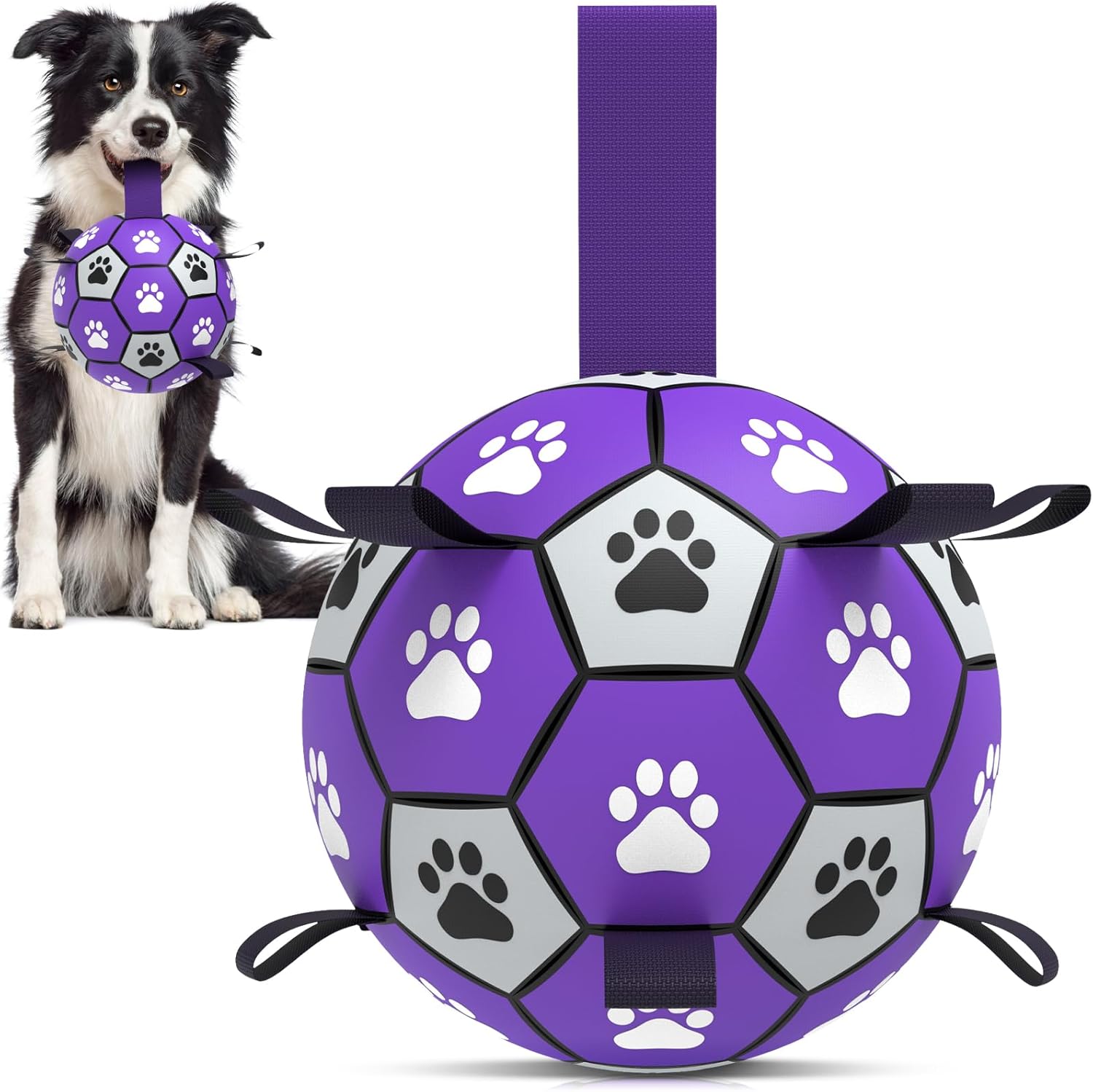 6 Inch Dog Soccer Ball Toy with Straps, Durable Interactive Outdoor Ball for Small and Medium Dogs