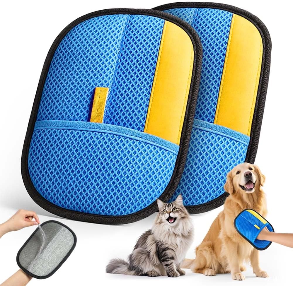 Reusable Pet Hair Removal Gloves (2 Pcs), Thickened Electrostatic Grooming Gloves for Cats and Dogs, Furniture and Clothing Cleaner