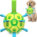6 Inch Dog Soccer Ball Toy with Straps, Durable Interactive Outdoor Ball for Small and Medium Dogs