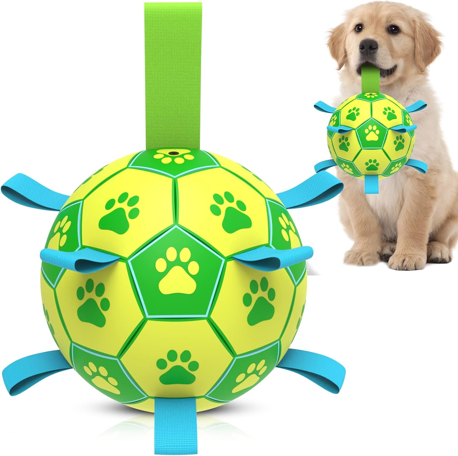 6 Inch Dog Soccer Ball Toy with Straps, Durable Interactive Outdoor Ball for Small and Medium Dogs