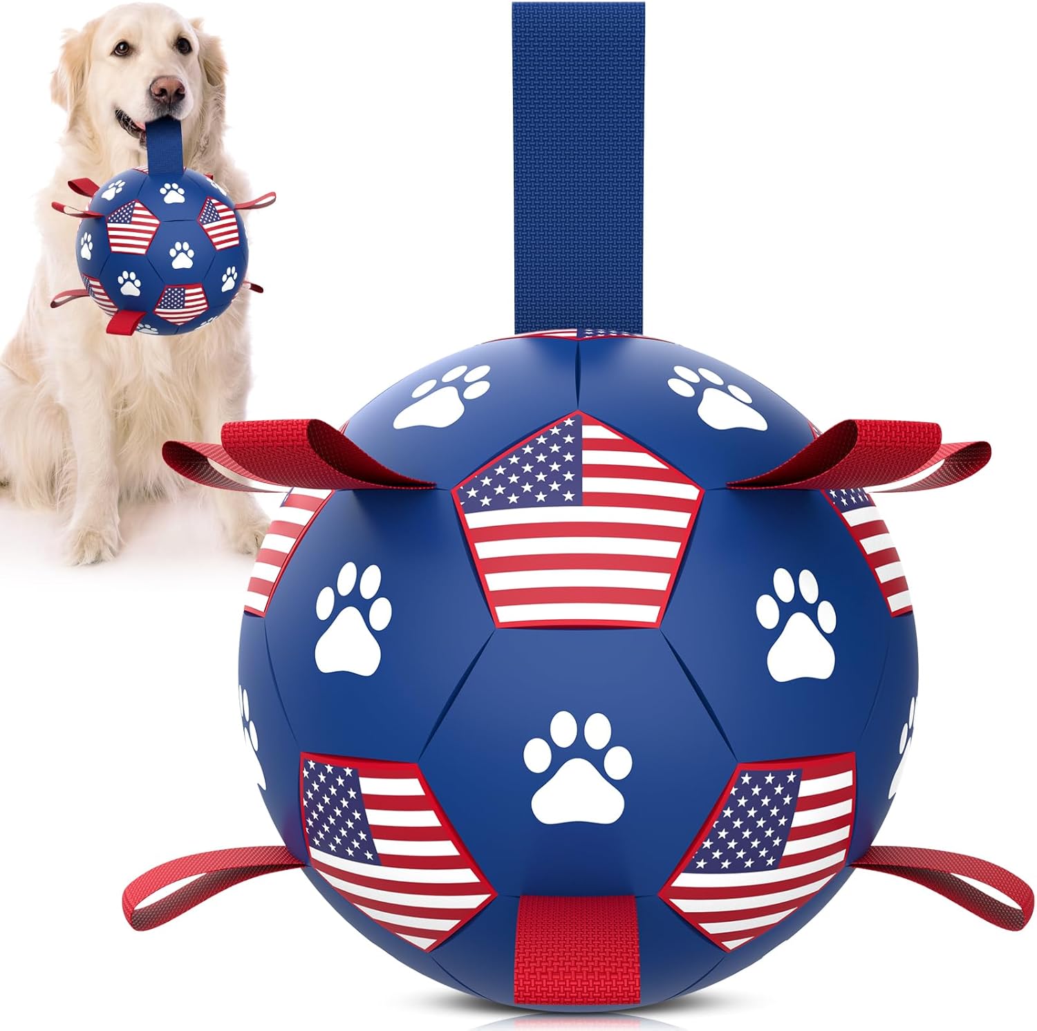 6 Inch Dog Soccer Ball Toy with Straps, Durable Interactive Outdoor Ball for Small and Medium Dogs