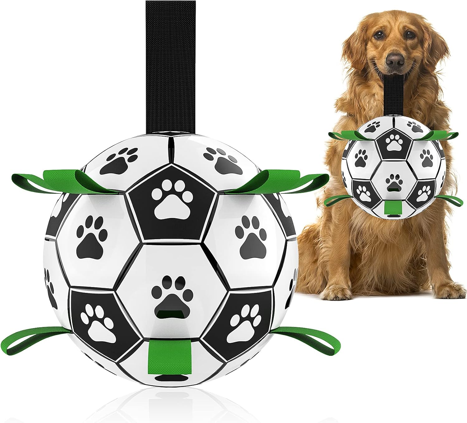 6 Inch Dog Soccer Ball Toy with Straps, Durable Interactive Outdoor Ball for Small and Medium Dogs