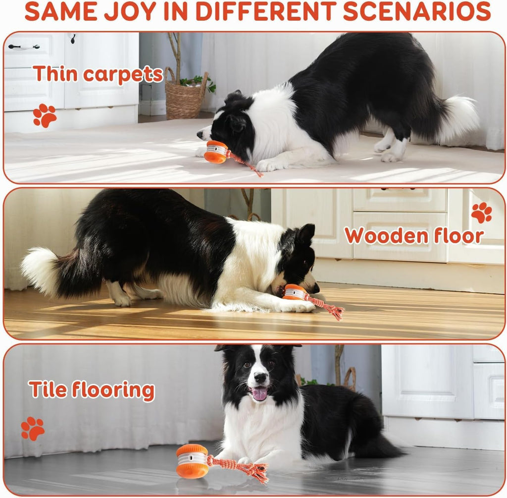 Interactive Automatic Moving Dog Toy with Rope, Motion-Activated Rolling Toy for Small, Medium, and Large Dogs (Orange)