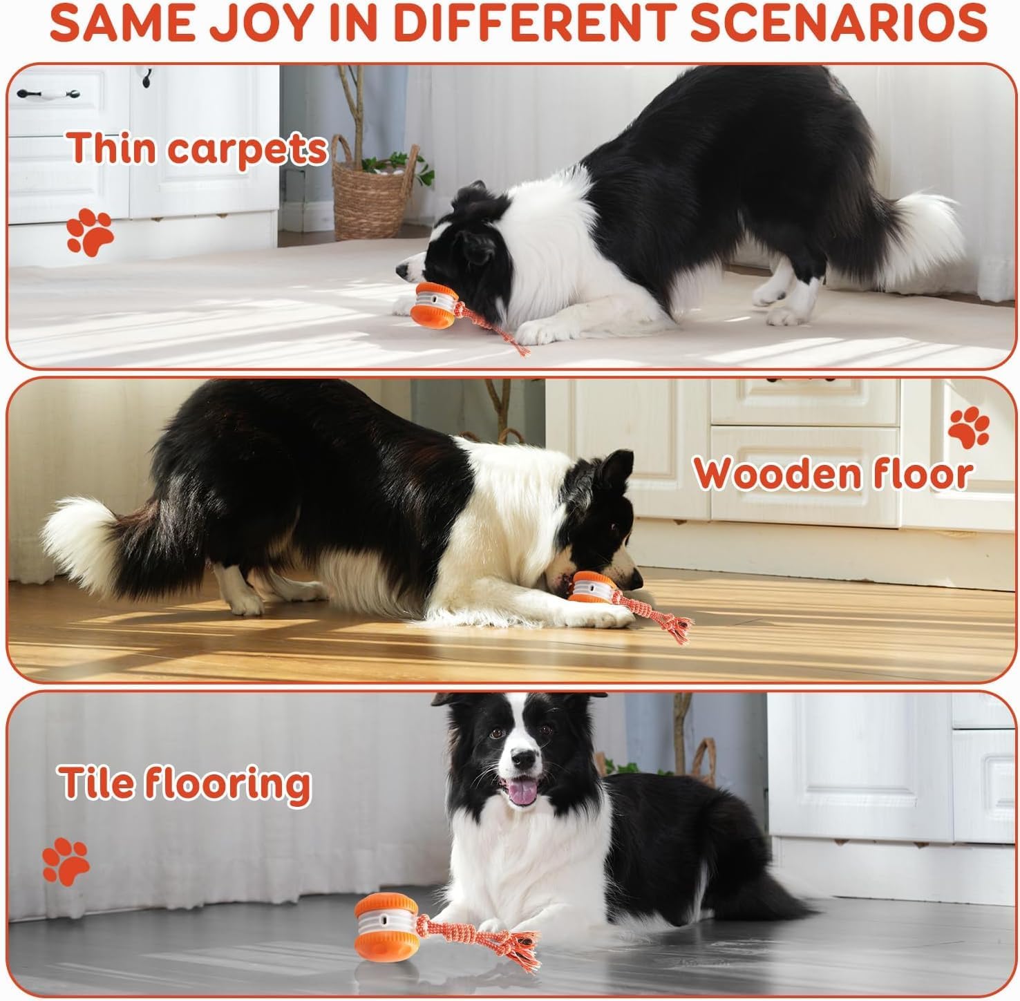 Interactive Automatic Moving Dog Toy with Rope, Motion-Activated Rolling Toy for Small, Medium, and Large Dogs (Orange)