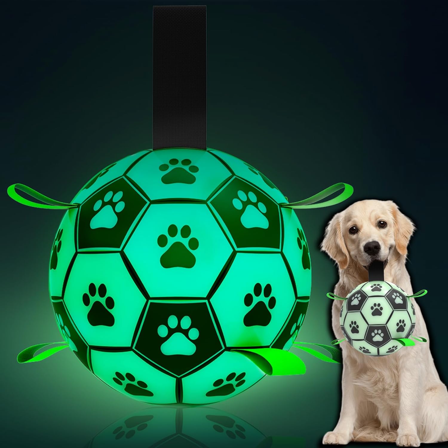 6 Inch Dog Soccer Ball Toy with Straps, Durable Interactive Outdoor Ball for Small and Medium Dogs
