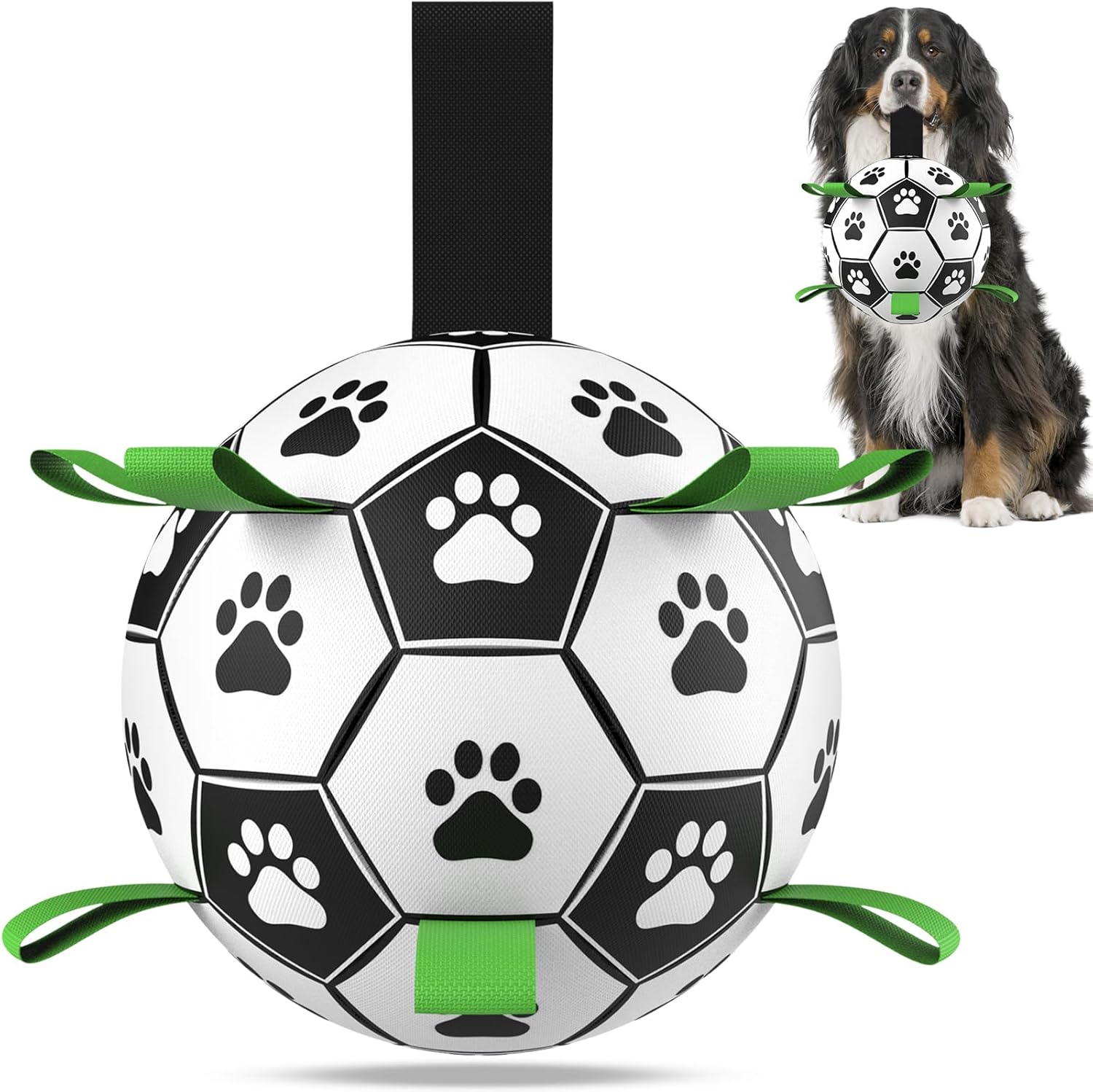 6 Inch Dog Soccer Ball Toy with Straps, Durable Interactive Outdoor Ball for Small and Medium Dogs