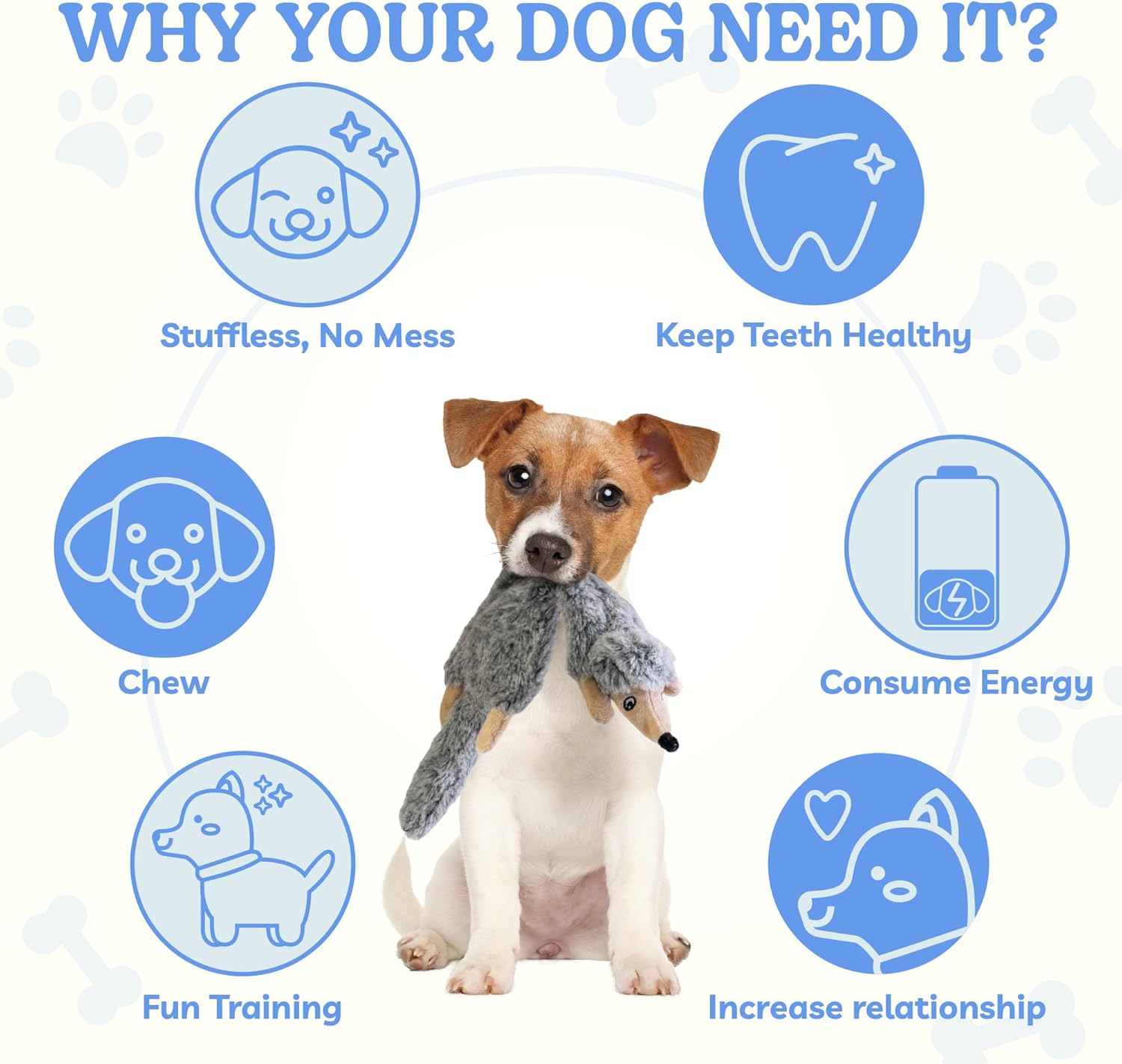 Dog Squeaky and Crinkle Plush Toys, 5 Pack No Stuffing Chew Toys for Small, Medium, and Large Dogs