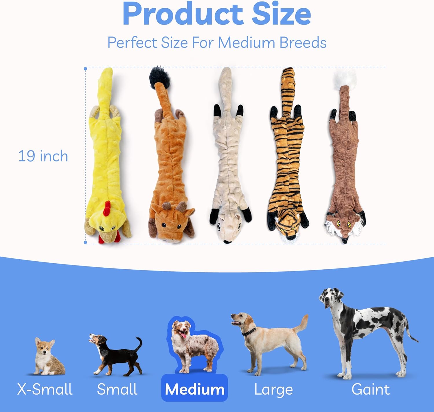 Dog Squeaky and Crinkle Plush Toys, 5 Pack No Stuffing Chew Toys for Small, Medium, and Large Dogs