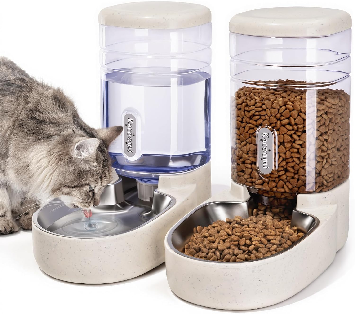 Gravity Pet Food Feeder and Water Dispenser Set, Automatic Refill Design, Large Capacity Bowls for Small and Medium Dogs and Cats, 1 Gallon x 2 (Grey)