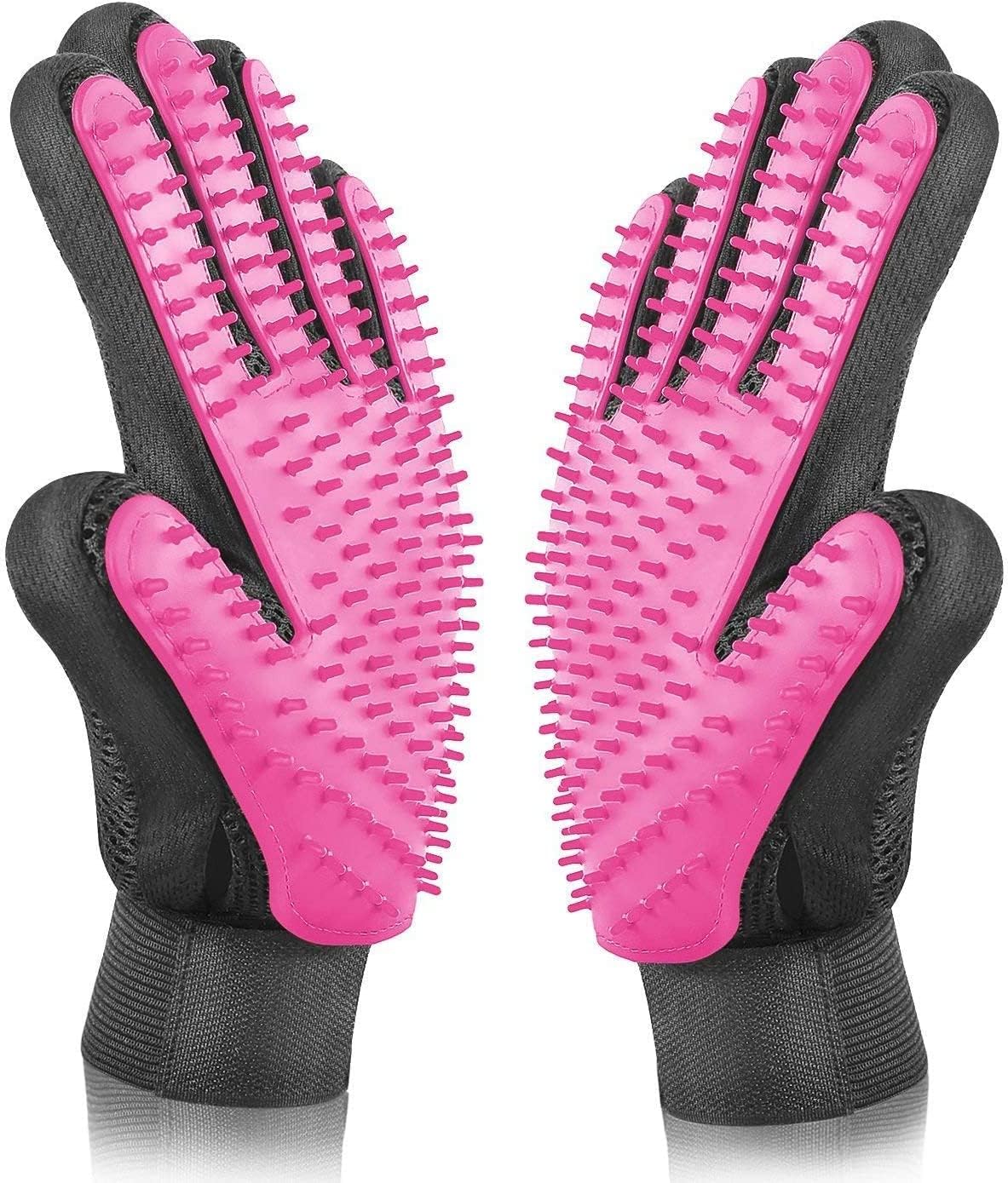 Pet Grooming Glove with Silicone Tips, Five-Finger Deshedding Brush Mitt for Dogs Cats and Other Pets