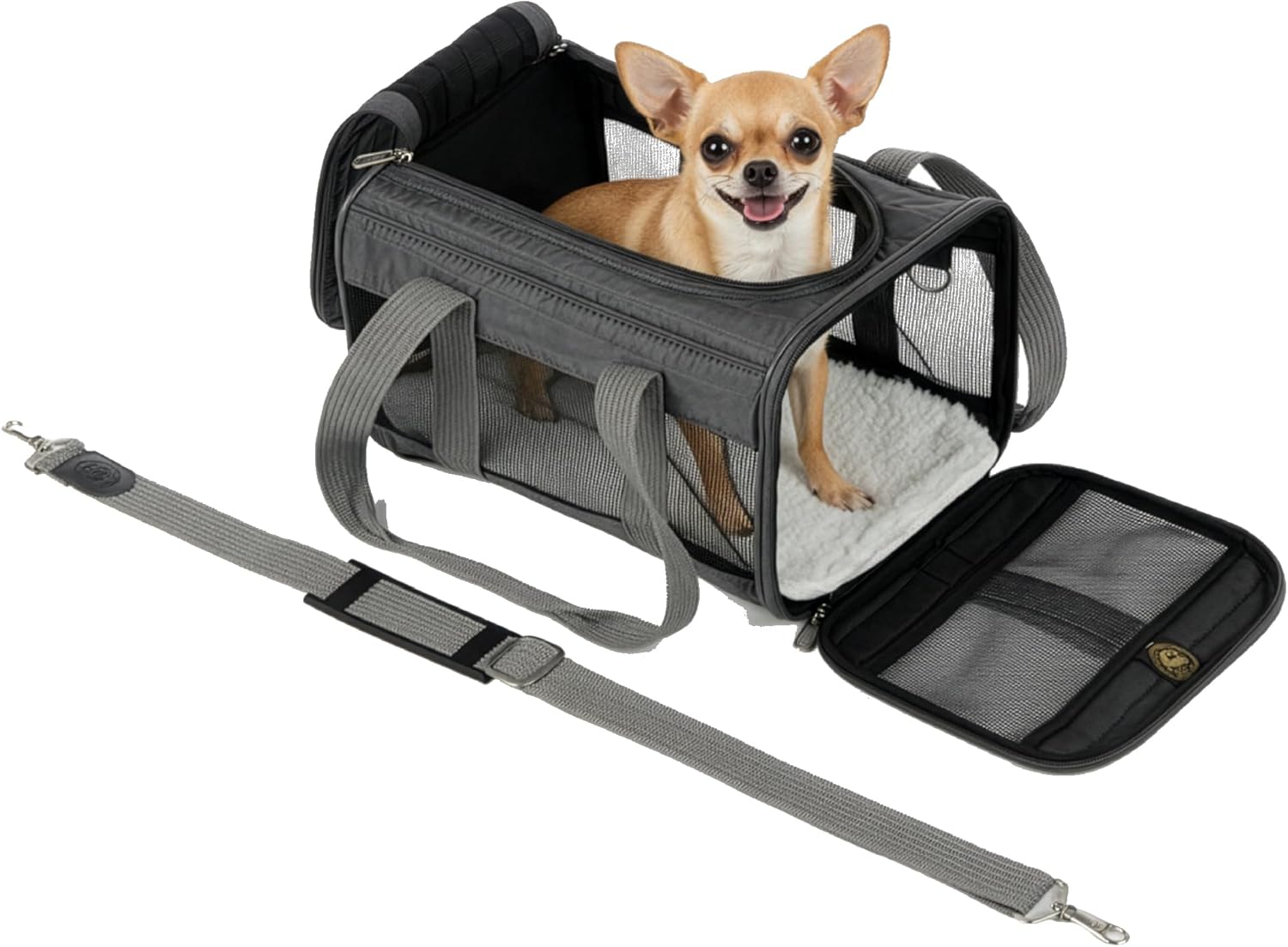 Airline Approved Soft-Sided Pet Travel Carrier, Deluxe Design, Medium Size, Charcoal Gray