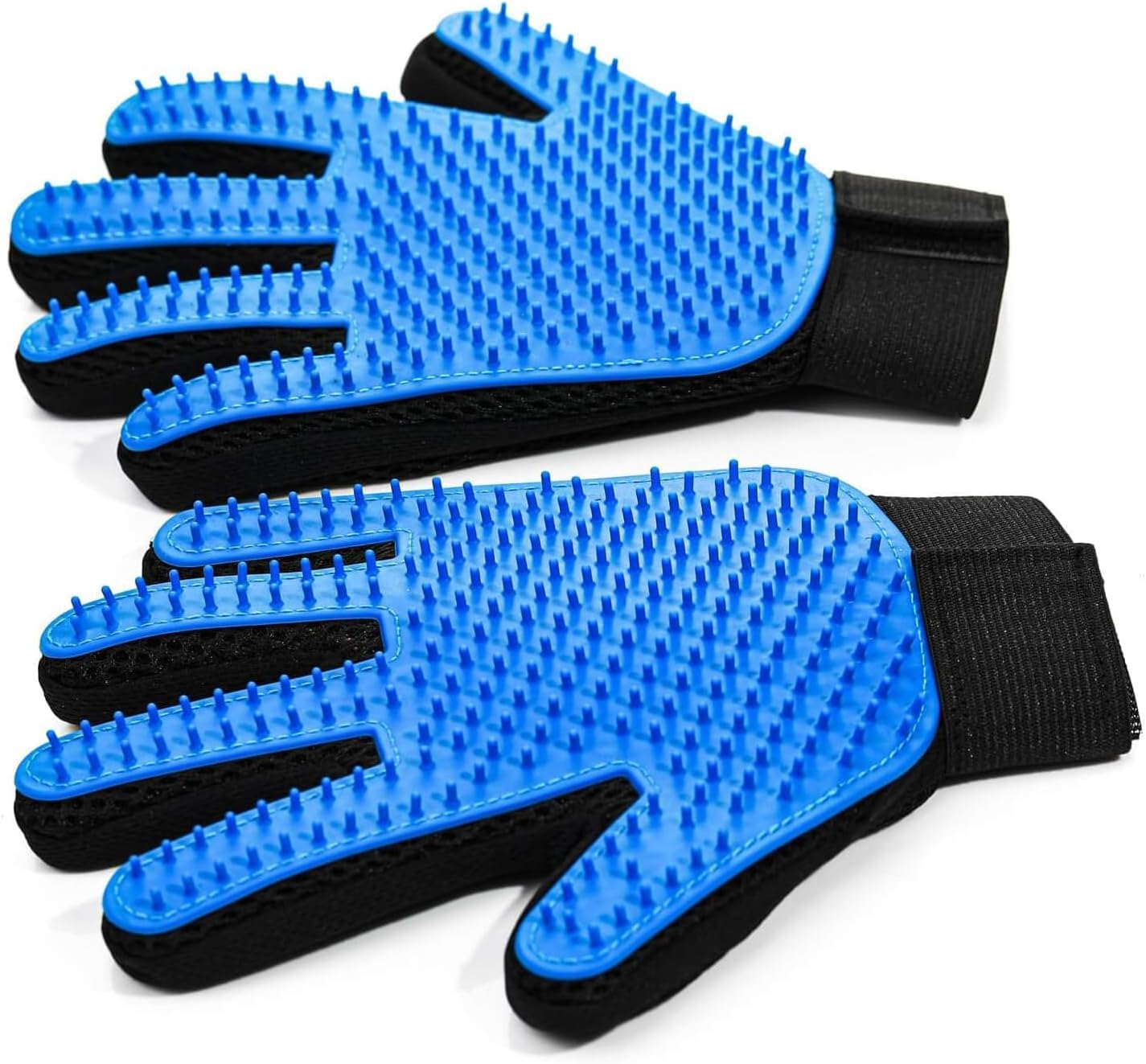 Pet Hair Removal Grooming Gloves, 2-Pack 2-in-1 Grooming and Bathing Gloves for Dogs and Cats with Short or Long Hair (Blue)