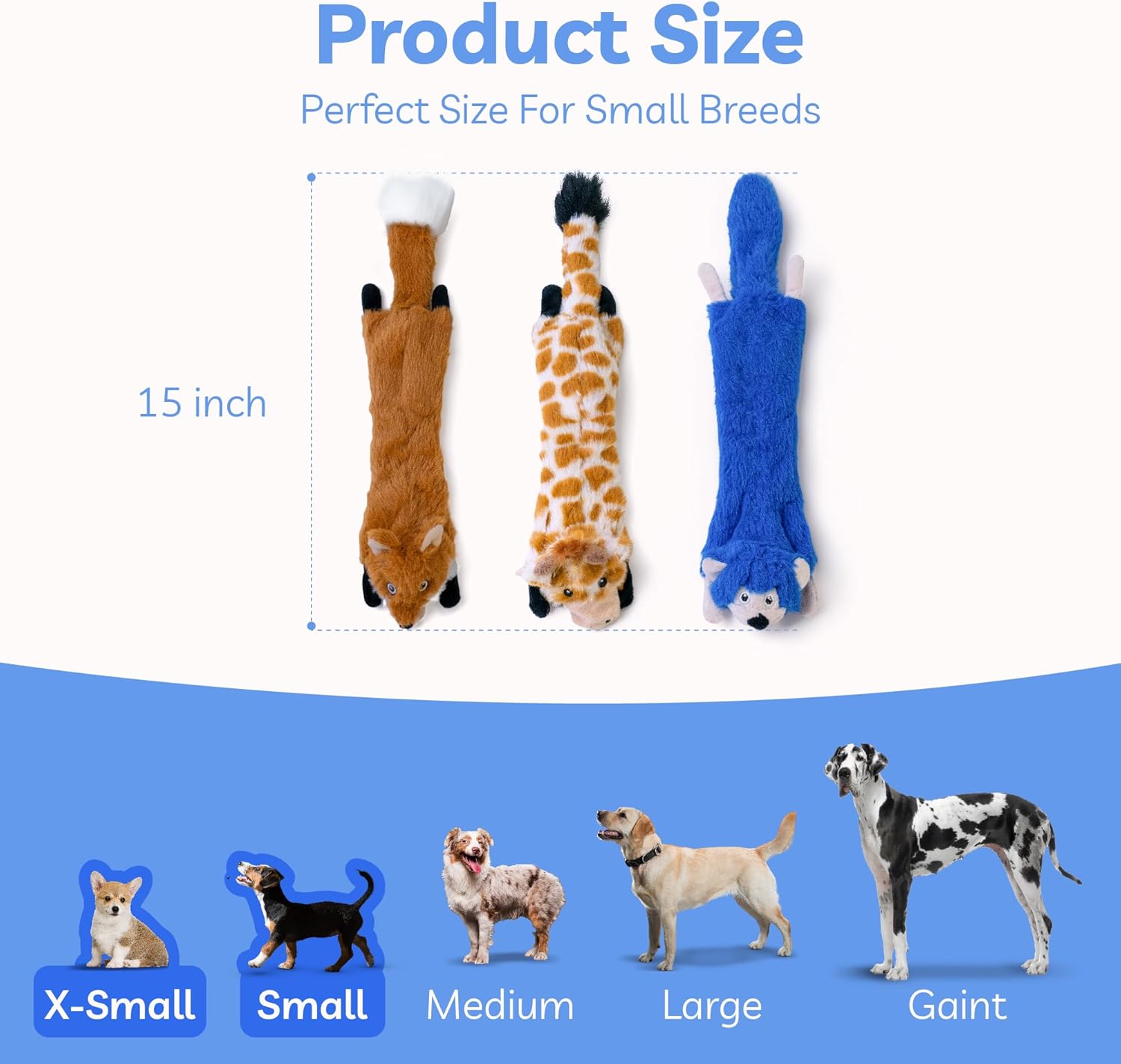 Dog Squeaky and Crinkle Plush Toys, 5 Pack No Stuffing Chew Toys for Small, Medium, and Large Dogs