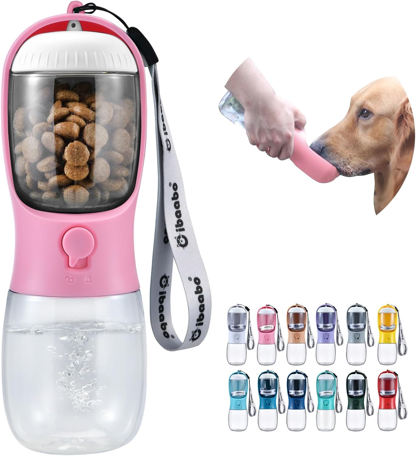 Portable Dog Water Bottle with Food Container, Travel Pet Water and Feeding Dispenser for Dogs and Cats, Suitable for Walking and Hiking