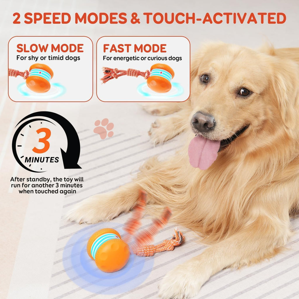 Interactive Automatic Moving Dog Toy with Rope, Motion-Activated Rolling Toy for Small, Medium, and Large Dogs (Orange)
