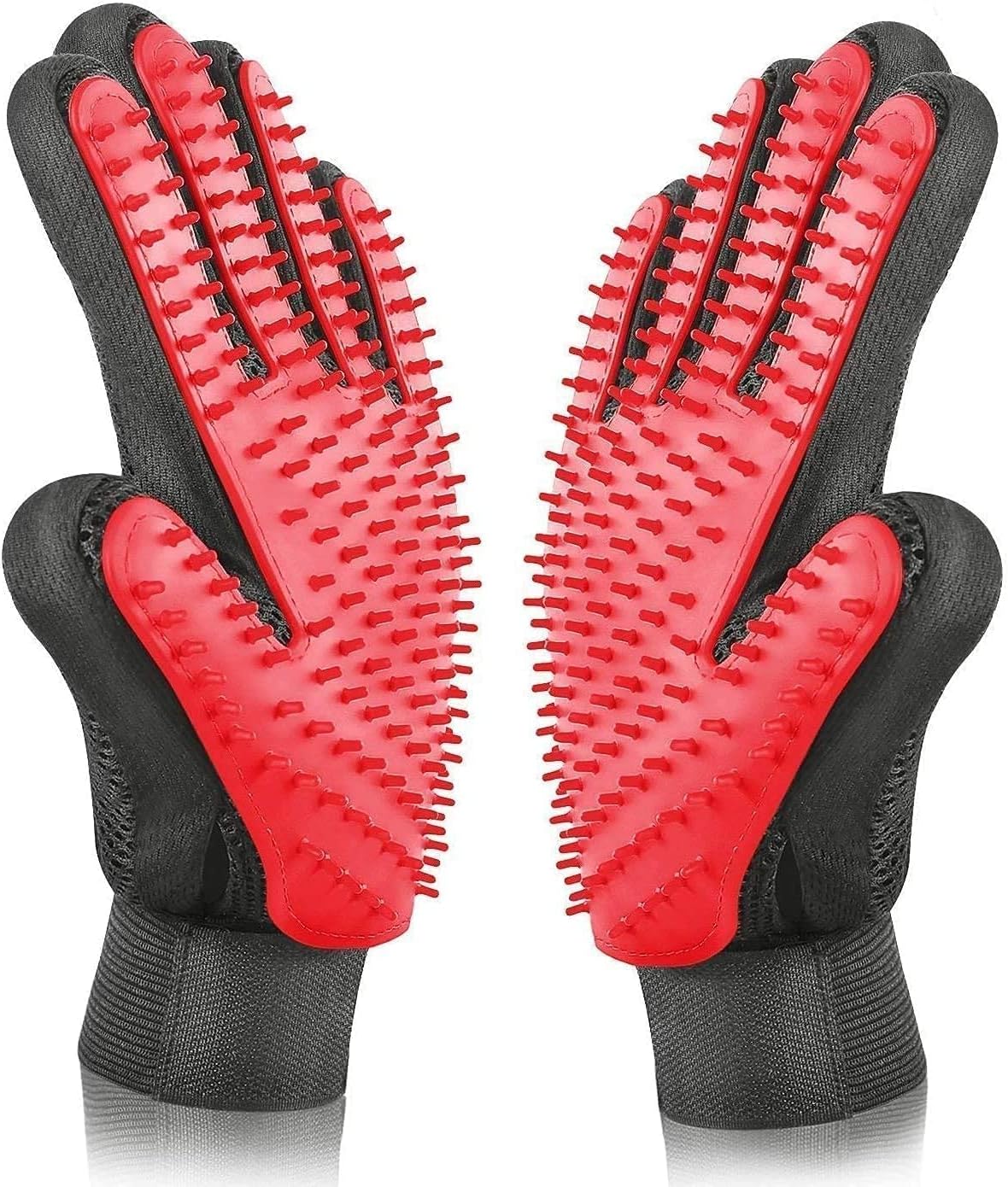 Pet Grooming Glove with Silicone Tips, Five-Finger Deshedding Brush Mitt for Dogs Cats and Other Pets