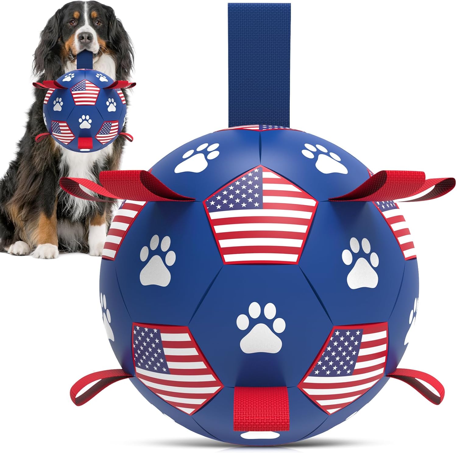 6 Inch Dog Soccer Ball Toy with Straps, Durable Interactive Outdoor Ball for Small and Medium Dogs